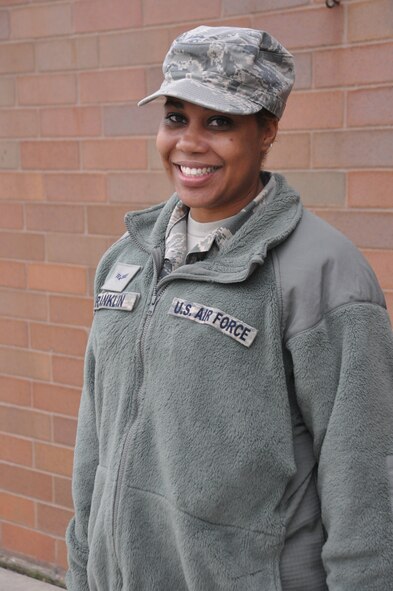 Senior Airman Lekeathia Franklin, 934th Logistics Readiness Squadron.
"I am traveling from Grand Forks to see my family in Kansas.  Before I leave I will be participating in a secret santa holiday celebration at the nursing home." (U.S. Air Force Photo / Staff Sgt. Samantha Wagner)