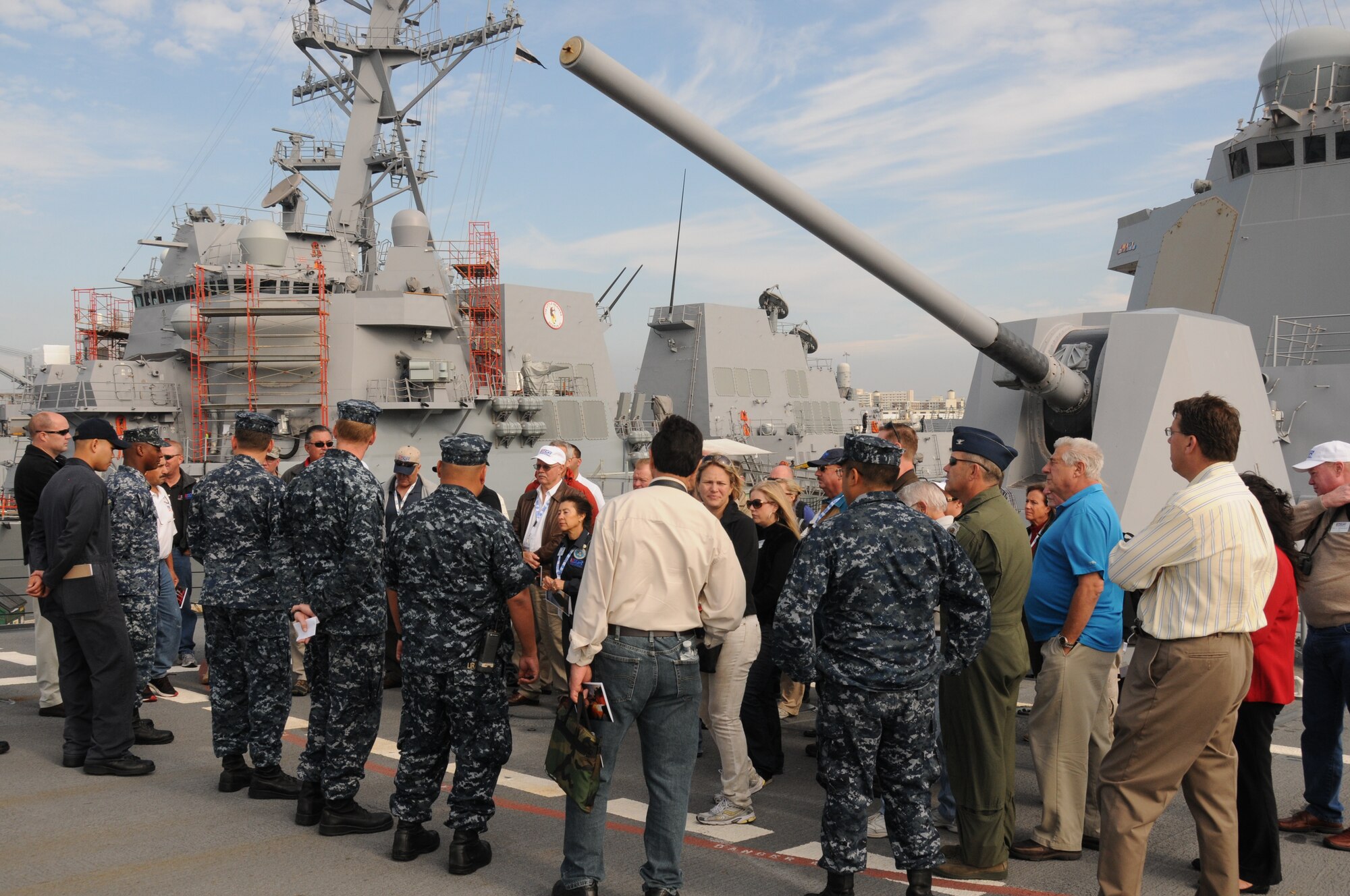 Employers from Arizona and New Mexico tour the U.S. Navy's USS Sterett (DDG-104), an Arleigh Burke-class guided missile destroyer, during a Joint Boss Lift Nov. 8, 2012, in San Diego. (U.S. Air Force photo/Tech. Sgt. Susan Gladstein/Released)