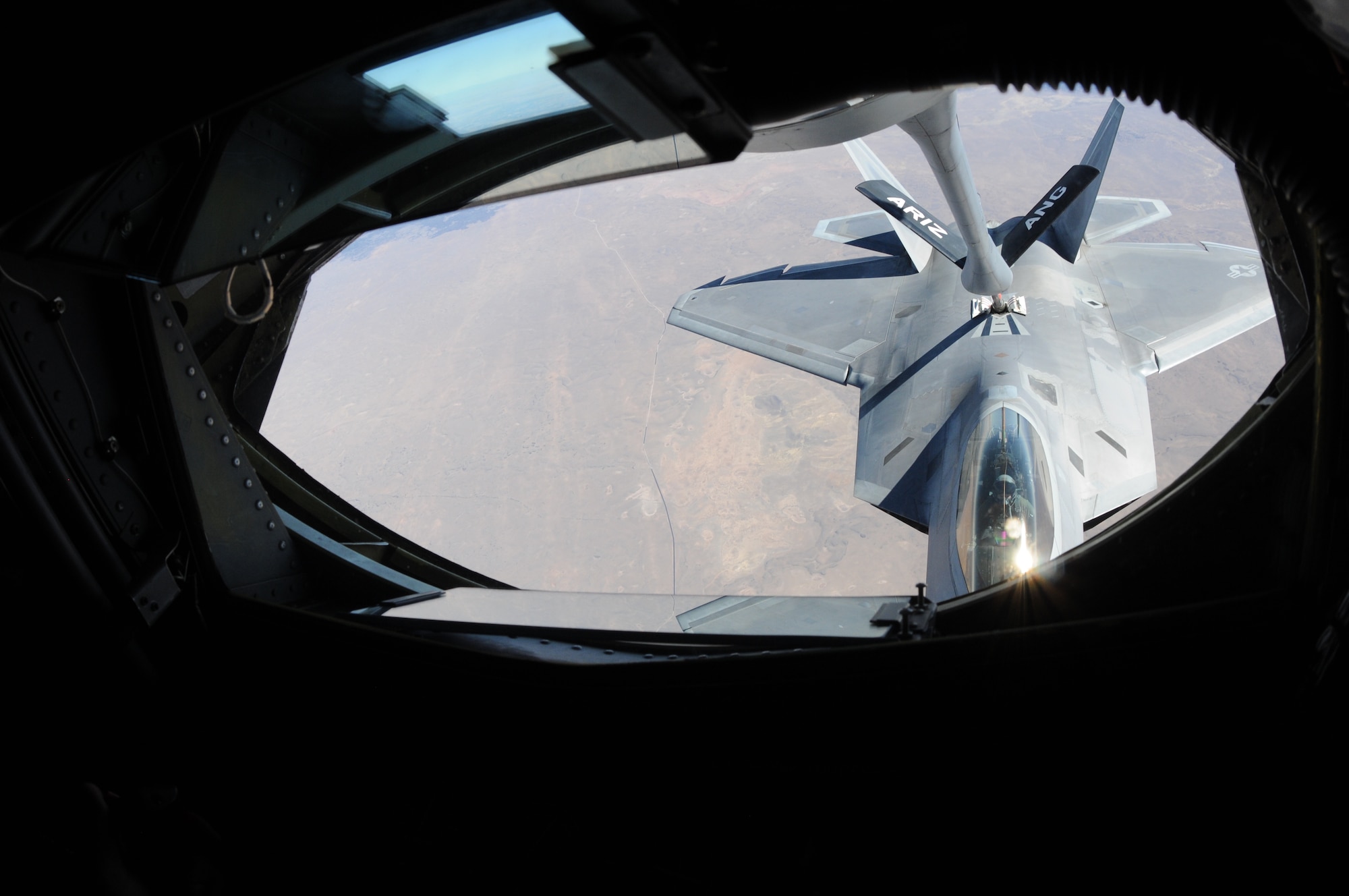 The 161st Air Refueling Wing provided transportation via the KC-135 Stratotanker and gave 50 employers from Arizona and New Mexico the opportunity to see refueling of an A-10 Thunderbolt II and F-22 Raptor. (U.S. Air Force photo by Tech. Sgt. Susan Gladstein/Released)