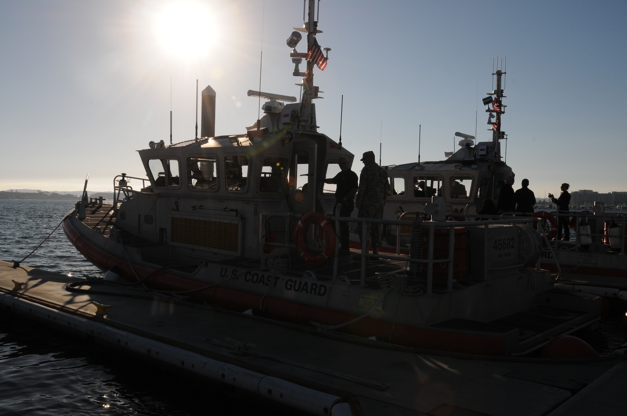 In addition to viewing the Arizona Air National Guard’s refueling capability, attendees also learned about the U.S. Coast Guard’s 11 missions and toured several of their boats. Station San Diego conducts maritime law enforcement, enforcing federal law including but not limited to recreational and commercial regulations, illegal immigration, and drug enforcement from the U.S. border with Mexico to as far north as San Mateo Pt. (U.S. Air Force photo by Tech. Sgt. Susan Gladstein/Released)