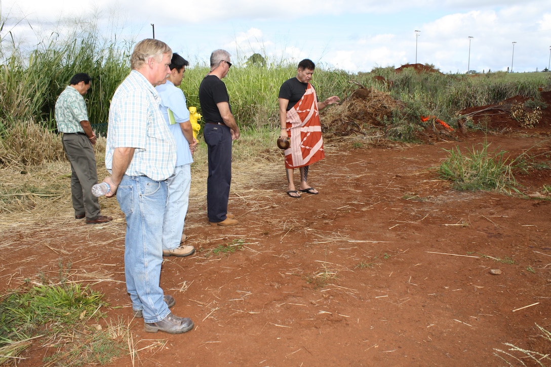 U.S. Army Garrison-Hawaii, the U. S. Army Corps of Engineers and contractor David Boland LLC personnel participated in a Hawaiian site blessing Nov. 28, officially starting the construction for the first phase of the new 25th Infantry Division (25th ID) Combat Aviation Brigade (CAB) Complex. Hawaiian Cultural Practitioner Keone Nunes led the Hawaiian blessing of contracting workers and the work site. More than 60 personnel from CAB phase one contractor David Boland LLC, the U.S. Army Corps of Engineers-Honolulu District, Schofield Barracks’ Directorate of Public Works as well as military representatives from the 25th ID CAB and U.S. Pacific Command attended the ceremony. This $54 million infrastructure project will support a total of 16 additional phases required to complete the entire $1 Billion CAB complex. Construction of this project will support the new CAB barracks that is scheduled to be awarded by the Corps in FY13 and constructed concurrently so both projects will be commissioned in 2015