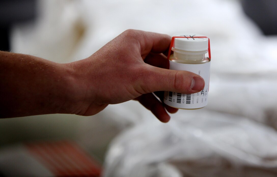 On Nov. 30, Maj. Gen. Ray Fox, commanding general II Marine Expeditionary Force, ordered a MEF-wide urinalysis for the nearly 53,000 active-duty Marines and sailors aboard Marine Corps Base Camp Lejeune. Samples were collected from men and women and shipped for analysis before the end of the day, as a part of the detection phase of the II MEF Counter Drug Campaign to preserve the force and its readiness. (Official Marine Corps photo by Cpl. Daniel A. Wulz)
