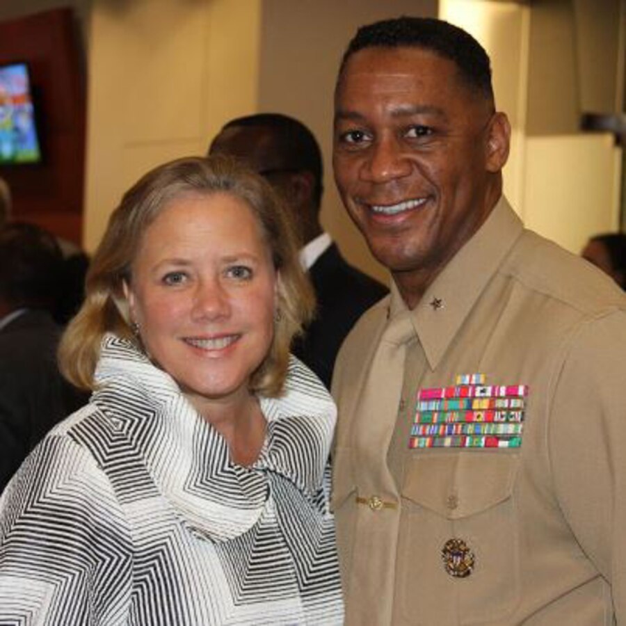 Senator for Louisiana, Mary Landrieu, and Brig. Gen. Craig Crenshaw pose for a photo together while attending the Bayou Classic at the Mercedes-Benz Superdome in New Orleans, La., Nov. 23, 2012 (U.S. Marine Corps photo by Sgt. Ryan Turnage)
