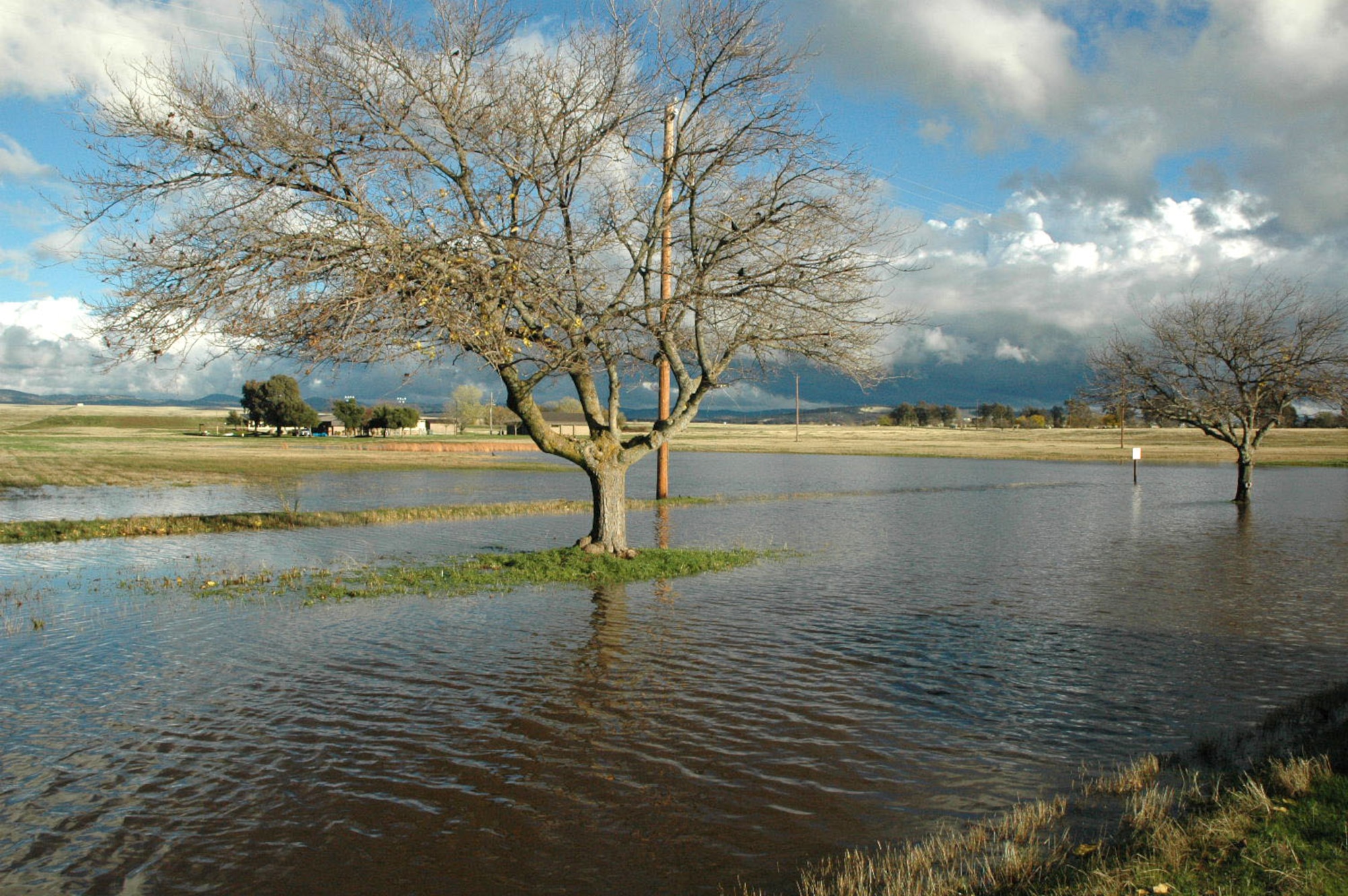 After the skies cleared on Dec. 2 flooded areas were visible all over Beale AFB, Calif. The 940th Civil Engineer and Security Forces squadrons were praised for their quick reactions during the flood and saving thousands of dollars of wing assets. (U.S. Air Force photo/Dana Lineback)