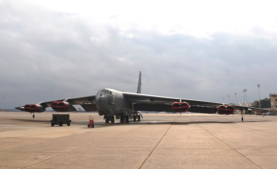 A B-52H Stratofortress sits on the flightline on Barksdale Air Force Base, La., Dec. 4. The B-52 is classified as a long-range, heavy bomber and is capable of carrying 70,000 pounds of mixed ordnance 8,800 miles without being air refueled. (U.S. Air Force photo/Senior Airman Micaiah Anthony)