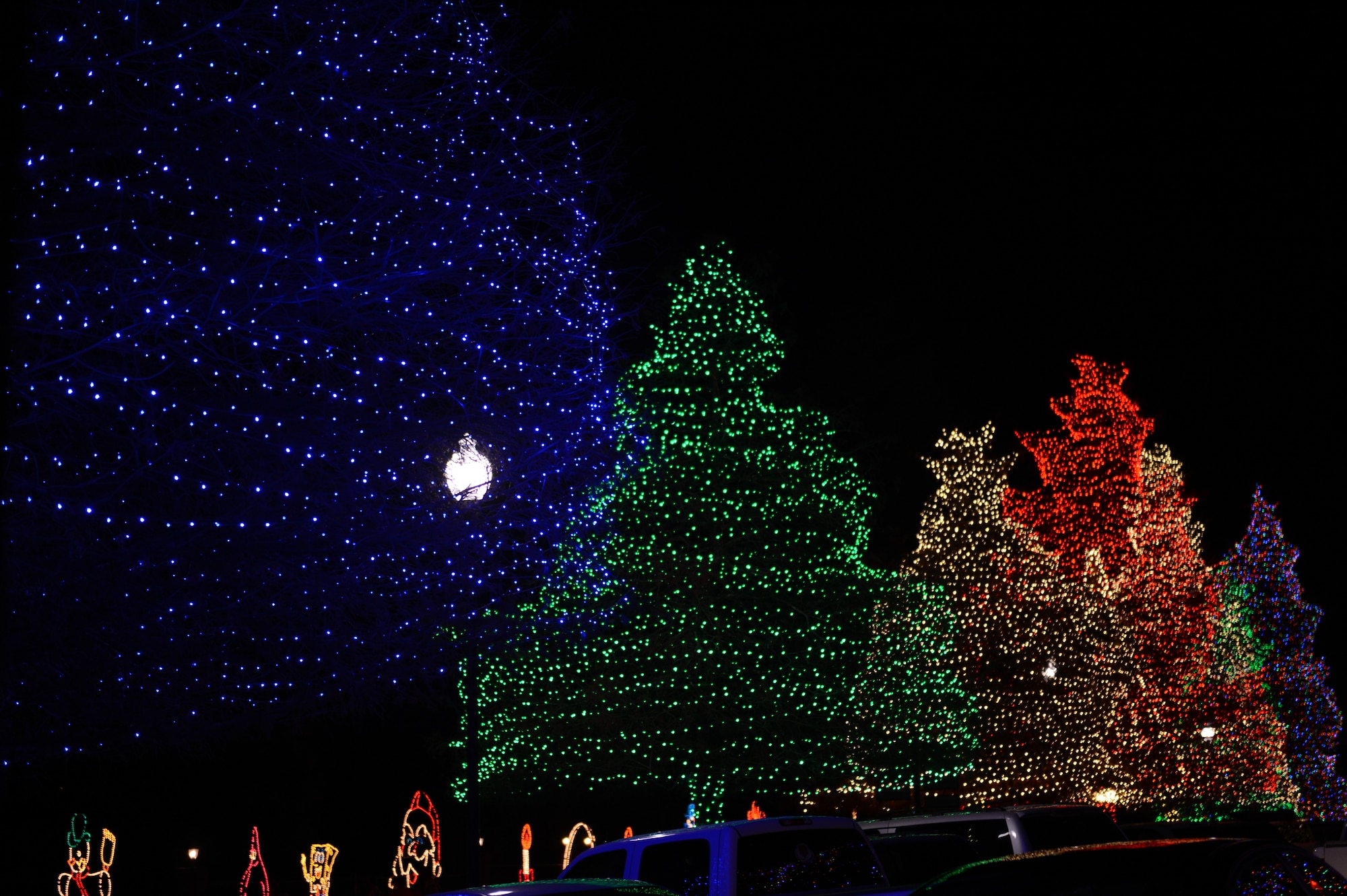 Swan Lake was set aglow with lights during the kick off of ‘Fantasy of Lights’ at Sumter, S.C., Dec. 4, 2012. Fantasy of Lights is a yearly tradition in Sumter and many of the light designs were created by members of the Sumter community. (U.S. Air Force photo by Airman First Class Krystal M. Jeffers/Released)