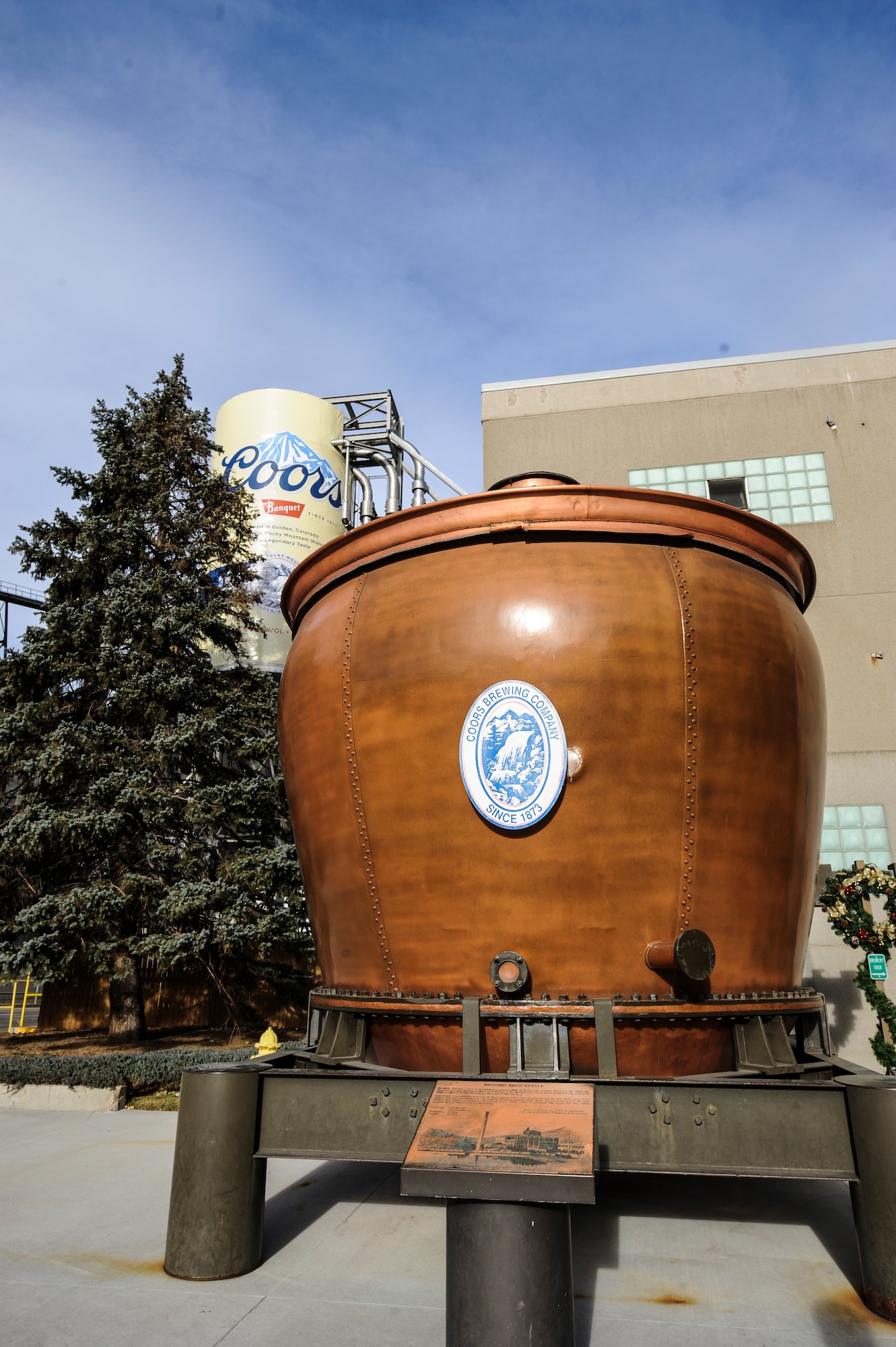 GOLDEN, Colo. – Tourist will pass a giant kettle and Coors can as they walk to the entrance of the Miller Coors Brewery. Tourists have the opportunity to learn about Miller Coors history and the malting, brewing and packaging processes during a self-paced tour. (U.S. Air Force photo by Senior Airman Christopher Gross)