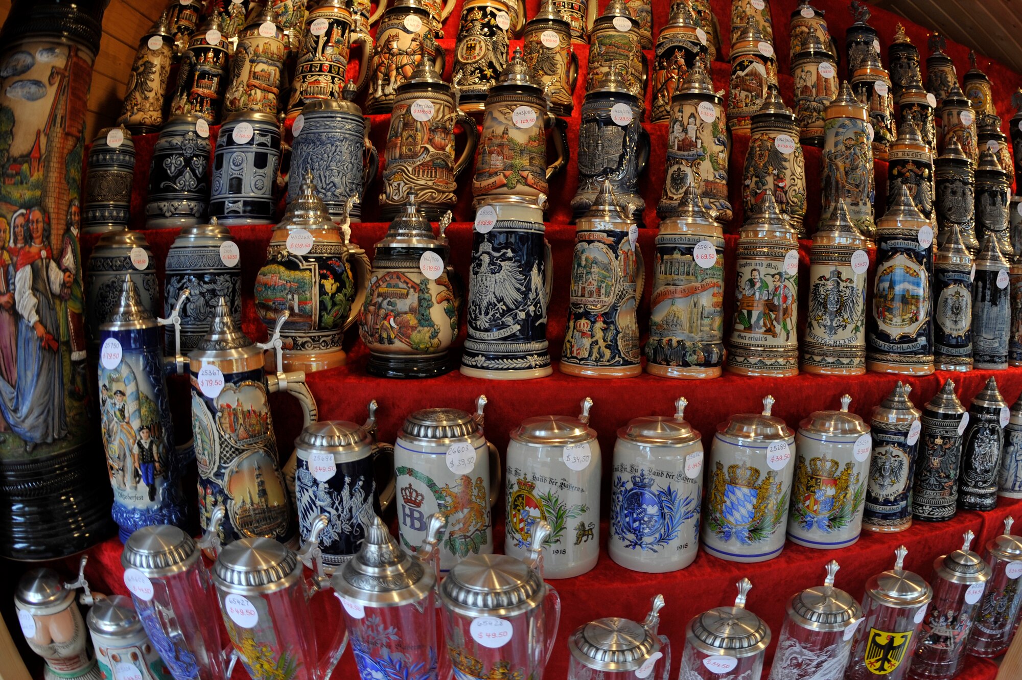 DENVER – Handmade steins are displayed at the 12th annual Denver Christkindl Market Nov. 28, 2012, at Skyline Park. Many traditional German trinkets can be found while shopping at the Christmas market. (U.S. Air Force photo by Airman 1st Class Riley Johnson)
