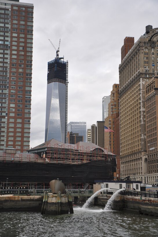 Some of an approximate total of 57 million gallons of water is pumped out of the Battery Park Underpass just days after Sandy hit as part of the U.S. Army Corps of Engineers' unwatering mission. The Battery Park Underpass is the roadway underneath Battery Park that connects West Street to FDR Drive.  