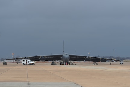 A B-52H Stratofortress sits on the flightline on Barksdale Air Force Base, La., Dec. 4. The B-52 is classified as a long-range, heavy bomber and is capable of carrying 70,000 pounds of mixed ordnance 8,800 miles without being air refueled. (U.S. Air Force photo/Senior Airman Micaiah Anthony)