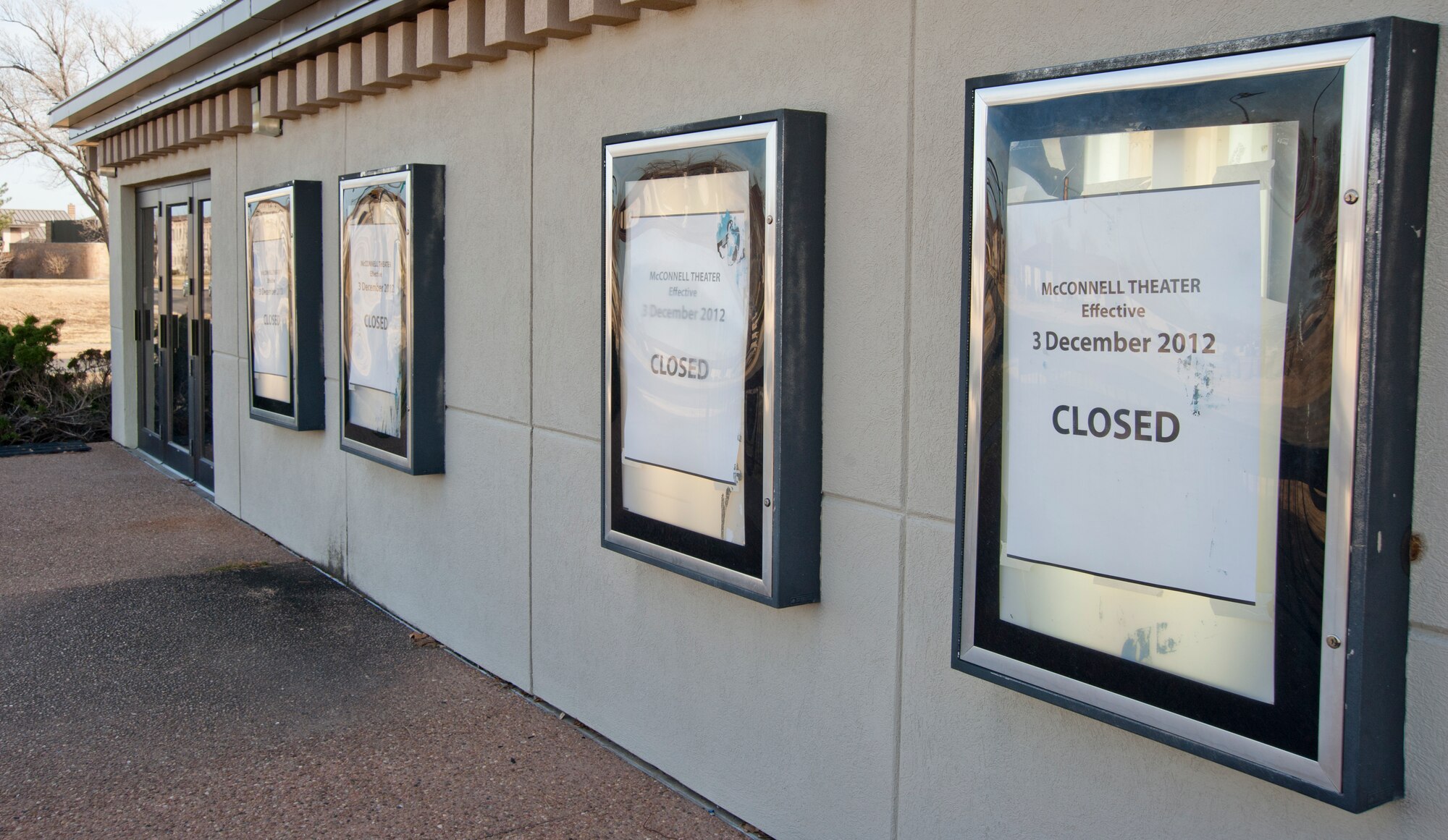 The McConnell base theater has officially ended operations as of Dec. 3, 2012, McConnell Air Force Base, Kan. After a 90-day trial conducted by the Army and Air Force Exchange Service, it was concluded that the impending costs of the switch to digital film was not a viable option for McConnell Theater. (U.S. Air Force photo/Airman 1st Class Victor J. Caputo)
