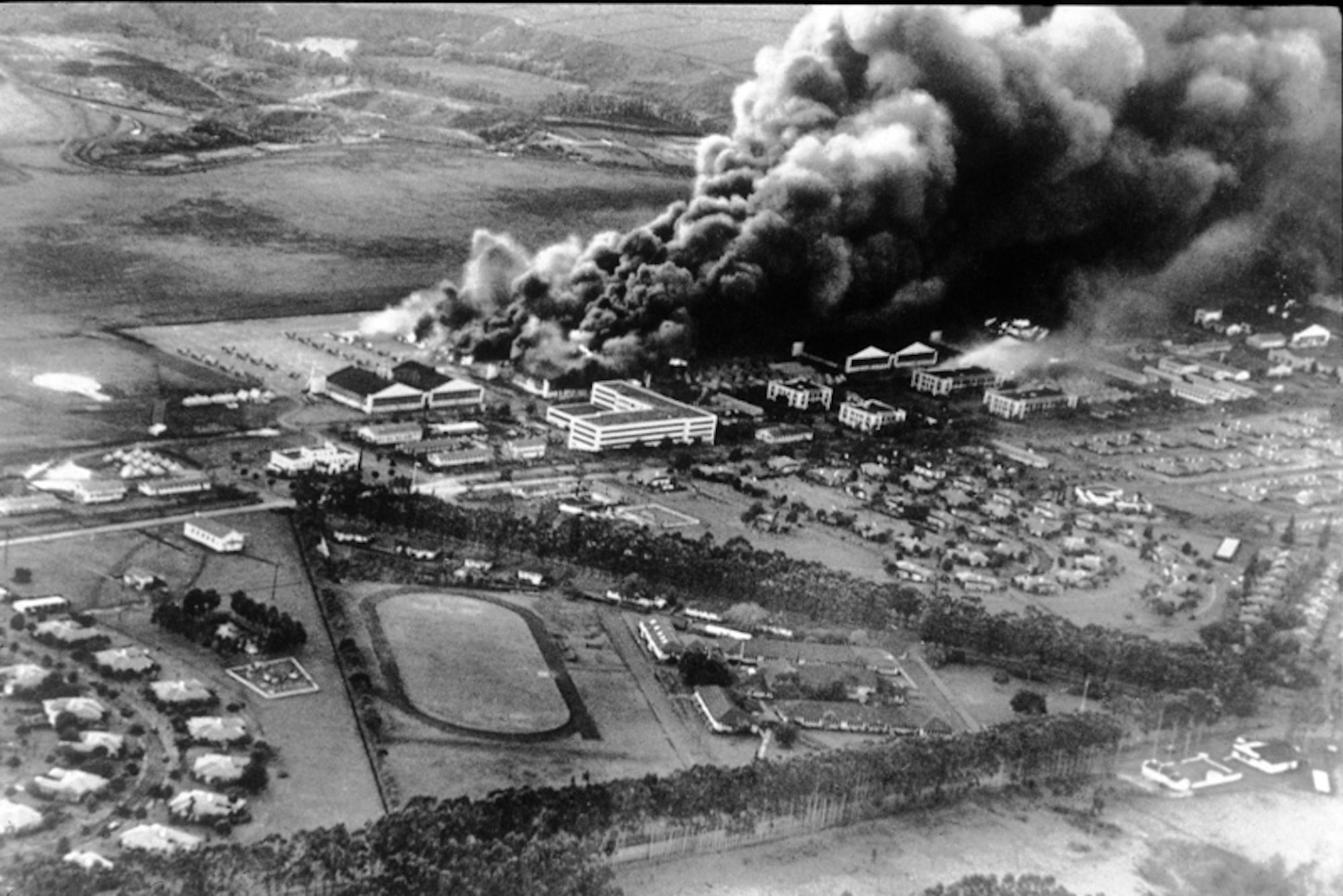 A report entitled “7 December 1941: The Air Force Story” compiled by the Pacific Air Forces Office of History obtained this photo of Wheeler Air Field taken by a Japanese Empire pilot to record the battle damage to the U.S. Air Forces Dec. 7, 1941. 