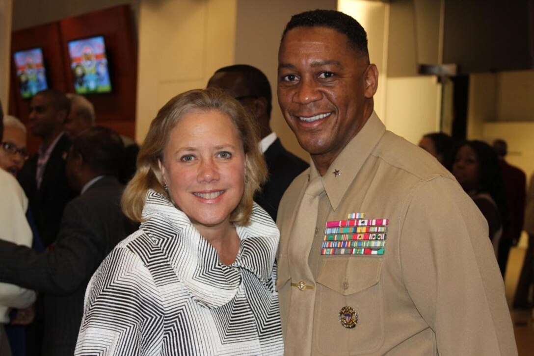 U.S. Senator Mary Landrieu poses with Brig. General Craig Crenshaw during the Bayou Classic, held each year Thanksgiving Day at the Mercedes-Benz Superdome, New Orleans, La.