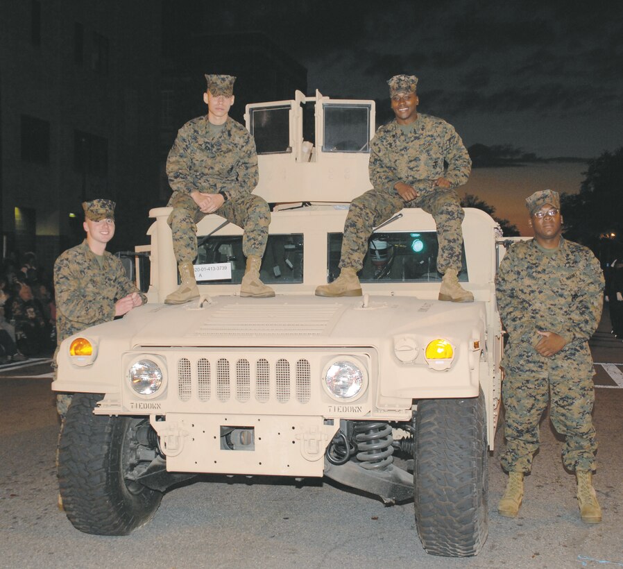 Marines from MCLB Albany are honored during the annual Celebration of Lights Parade.