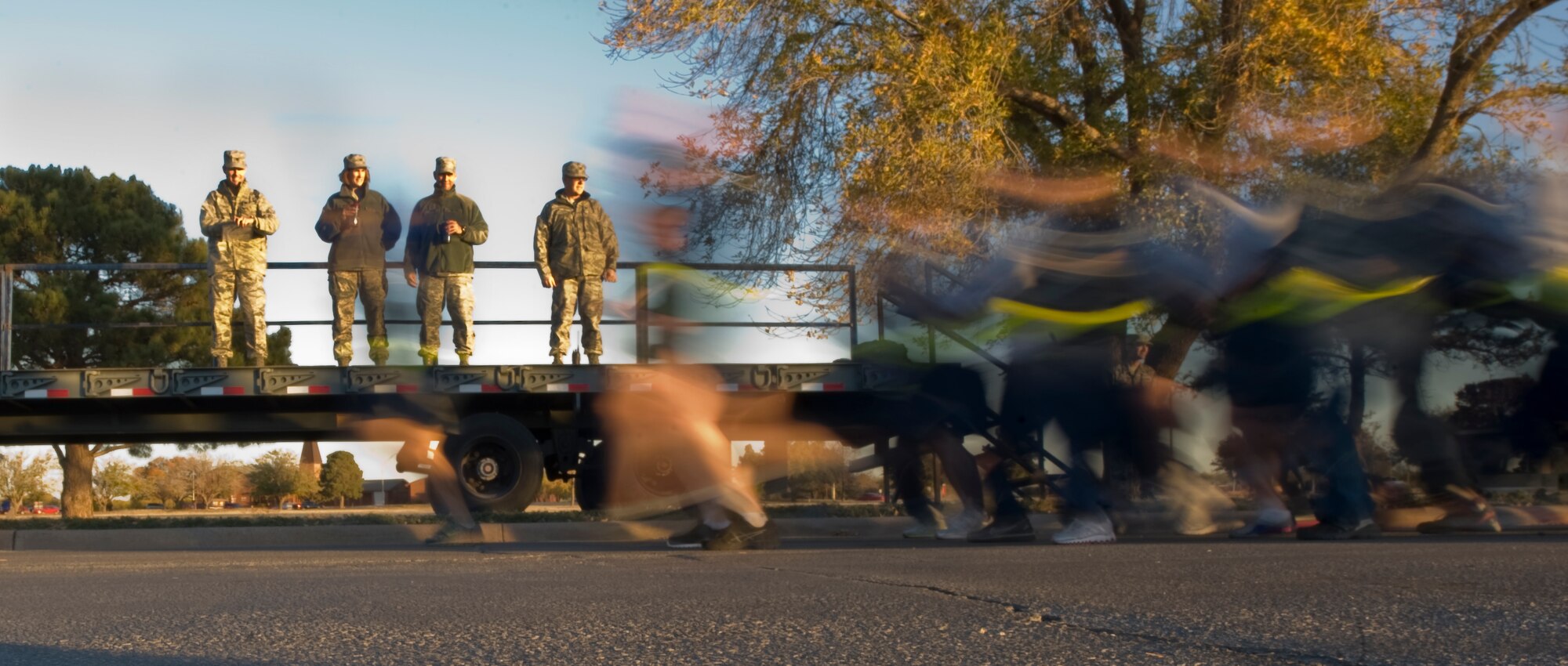 Dyess leadership judges a pass in review run during Resiliency Week Dec. 5, 2012, at Dyess Air Force Base, Texas. The week’s purpose was to strengthen understanding and application of resiliency through team-building activities. (U.S. Air Force photo by Airman 1st Class Jonathan Stefanko/ Released)