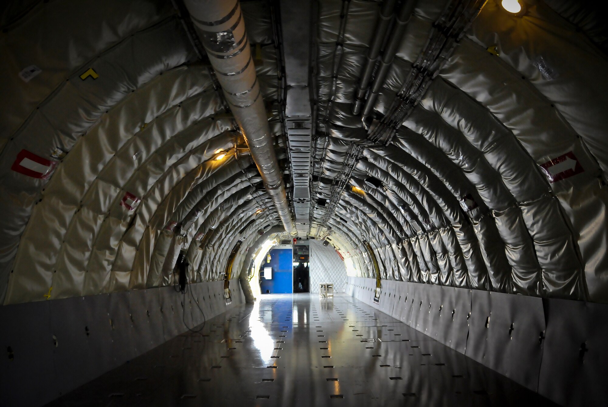 The sparse interior of a KC-135R Stratotanker as it was being prepared for transfer.  AMC and NGB recently mandated a fleet-wide tanker swap to preserve fleet maintenance and availability.  (Air National Guard Photo by 2nd Lt. Nathan Wallin / Released)