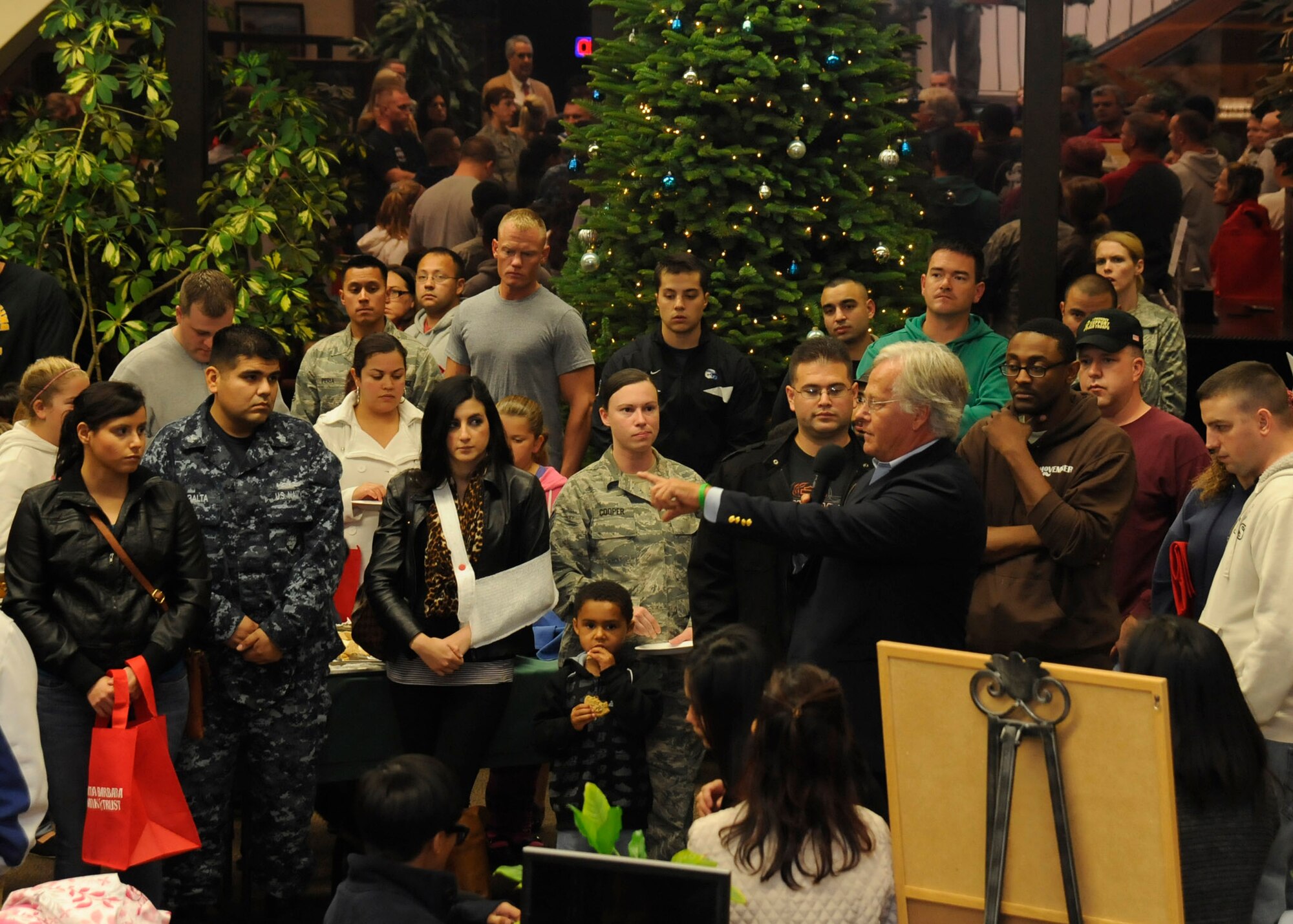 LOMPOC, Calif. – Randy Weiss, Santa Barbara Bank and Trust vice president and community relations officer, kicked-off the Trees for Troops event at the bank here Wednesday, Dec. 5, 2012. This year marked the 6th annual Trees for Troops event where the Santa Barbara Bank and Trust donated 90 trees to deployed spouses and families in need assigned to the base. (U.S. Air Force photo/Michael Peterson)

