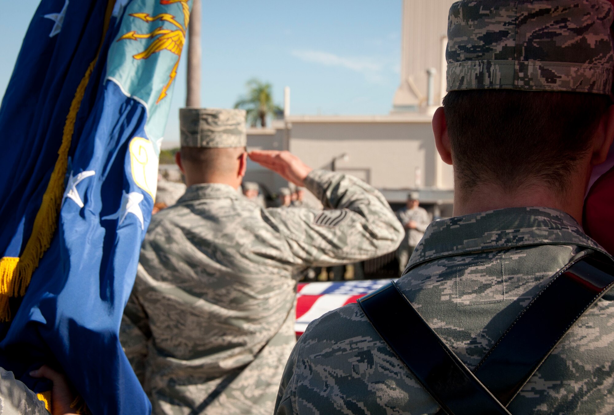 MACDILL AIR FORCE BASE, Fla. – The graduating class of the U.S. Air Force’s Basic Protocol, Honors and Ceremonies Course performed a mock funeral ceremony December 5, 2012, during their graduation ceremony.  The honor guard is charged with representing the military at ceremonies, funerals and community events.  Six members of the 927th Air Refueling Wing, the reserve unit here, graduated the course and are now prepared to represent the military to the American public.  (Official U.S. Air Force photo by Staff Sgt. Shawn Rhodes)