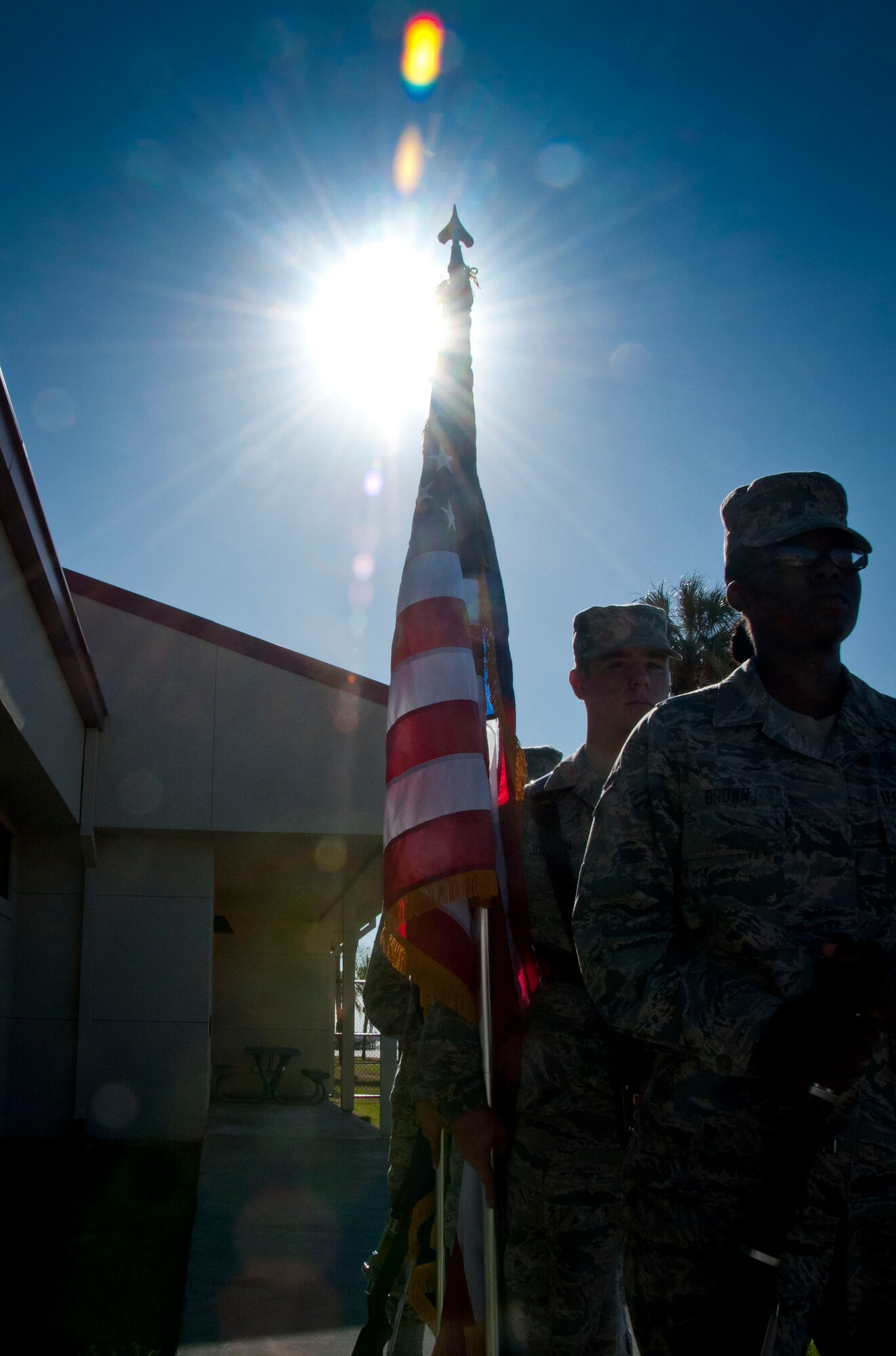 MACDILL AIR FORCE BASE, Fla. – The newest members of the U.S. Air Force honor guard began a ceremony December 5, 2012, with the presentation of the colors.  Six members of the 927th Air Refueling Wing, the reserve unit here, graduated from the eight-day U.S. Air Force’s Basic Protocol, Honors and Ceremonies Course today after learning to operate as a unit during official ceremonies.  (Official U.S. Air Force photo by Staff Sgt. Shawn Rhodes)