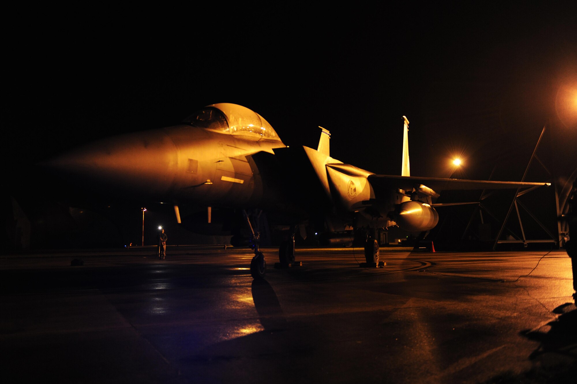 ROYAL AIR FORCE LAKENHEATH, England -- An F-15E Strike Eagle prepares to taxi on the runway during a Phase II Exercise Dec. 4, 2012. The week-long exercise tested combat sortie capabilities of the 48th Fighter Wing to support a NATO contingency operation. (U.S. Air Force photo by Senior Airman Lausanne Morgan)