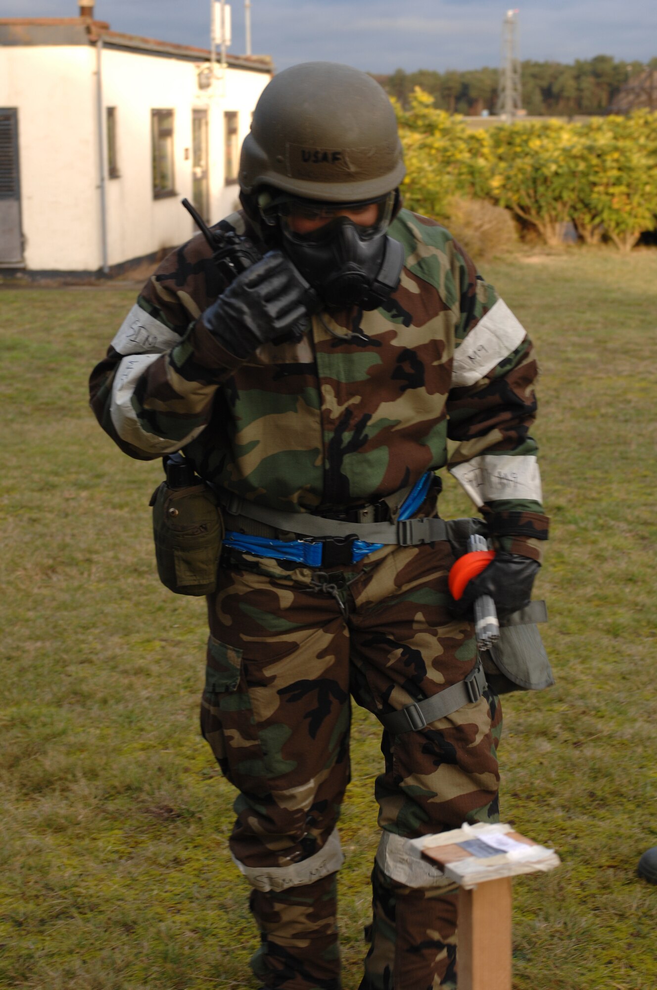 ROAYL AIR FORCE LAKENHEATH, England -- Senior Airman Barajas Nelson, 48th Aircraft Maintenance Squadron avionics systems journeyman, performs a post attack reconnaissance sweep during a Phase II Exercise Dec. 5, 2012. The week-long exercise tested 48th Fighter Wing readiness to support NATO contingency operations. (U.S. Air Force photo by Airman 1st Class Dana J. Butler)