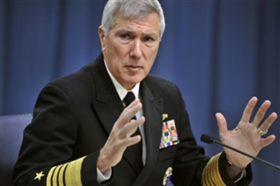 Navy Adm. Samuel J. Locklear III, commander of U.S. Pacific Command, briefs the media on Asia security issues at the Pentagon, Dec. 6, 2012. 