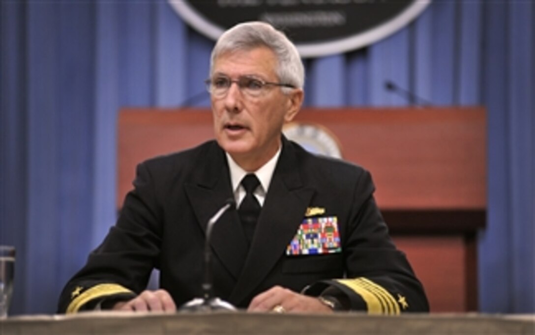Commander of U.S. Pacific Command Adm. Samuel J. Locklear III, U.S. Navy, briefs the press on Asia security issues in the Pentagon, on Dec. 6, 2012.  Locklear described how the U.S. Pacific Command is stressing cooperation and collaboration, not confrontation, in the region as the U.S. moves to rebalance forces to the Pacific.  