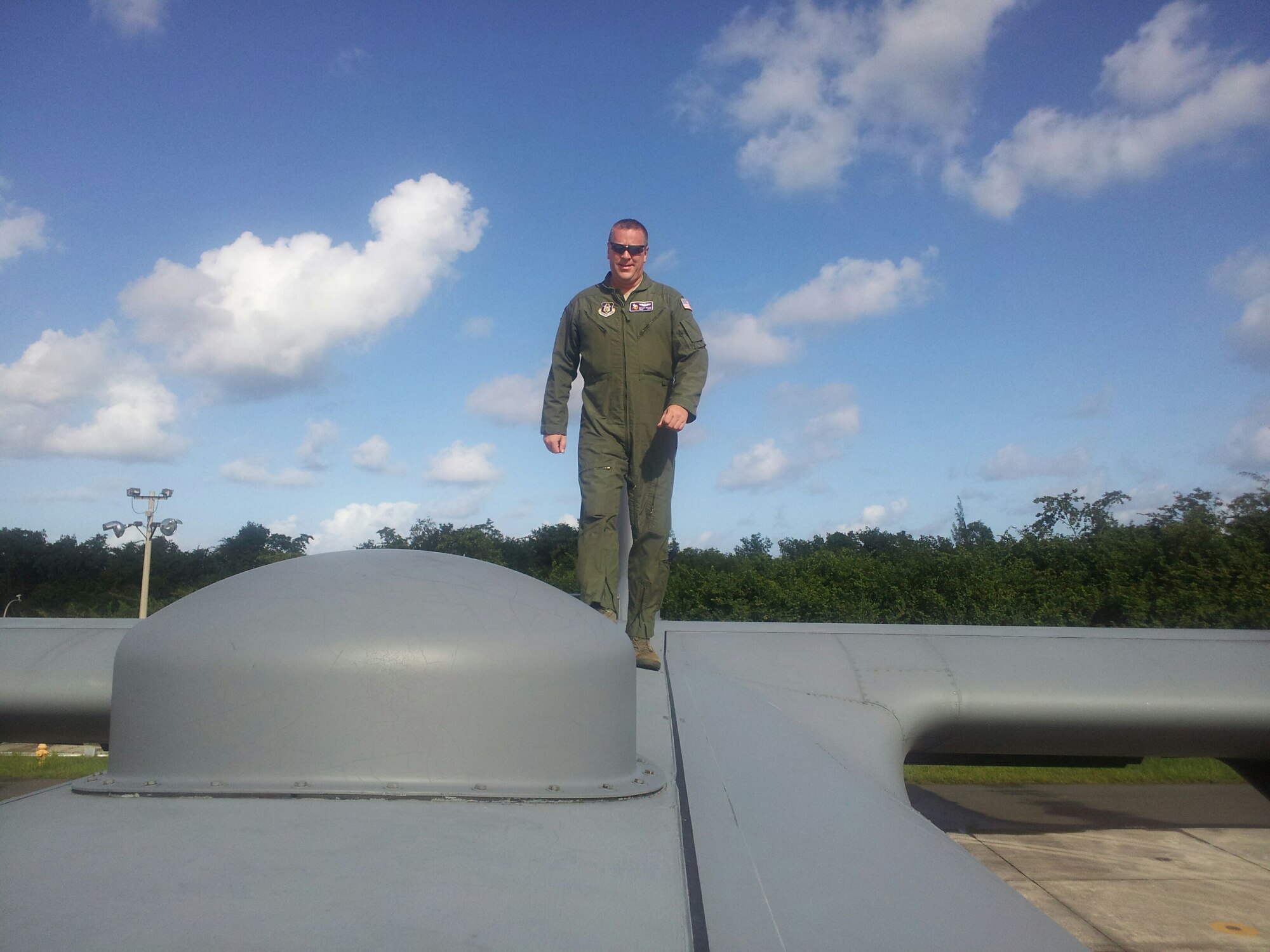 Senior Master Sgt. Matt Welage, 96th Airlift Squadron, performs a preflight check of a 934th Airlift Wing C-130 during the unit's Coronet Oak deployment to Muniz Air National Guard Base, San Juan, Puerto Rico. (Air Force Photo)