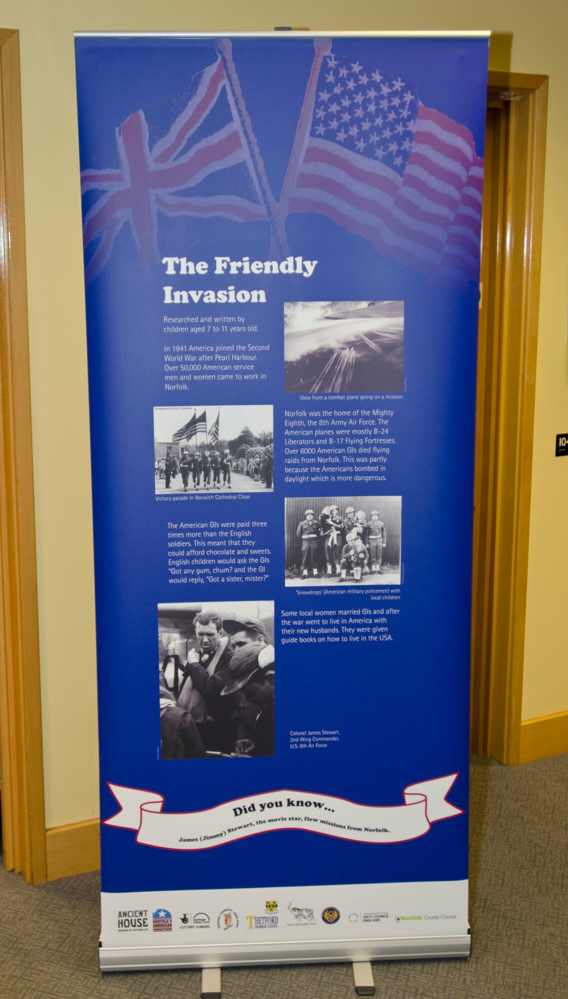 ROYAL AIR FORCE FELTWELL, England - This display, The Friendly Invasion, is one of five displays in the Connecting People: Norfolk's American Connections exhibit and was researched and developed by U.S. and British students. More than 150 children, ages 7-12, from 10 schools worked on the exhibit in early 2012. Approximately 25,000 people viewed the exhibit across 120 venues in Norfolk. (U.S. Air Force photo by Staff Sgt. Stephen Linch)
