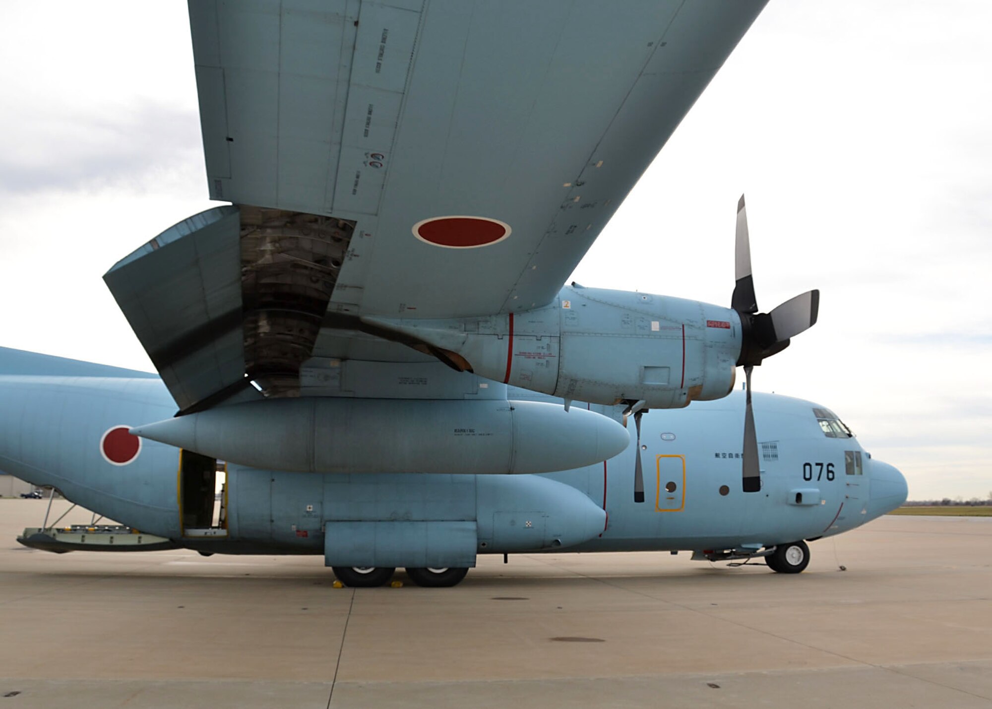 A C-130 aircraft from Japan’s 401st Tactical Airlift Squadron is parked Dec. 6 at Rosecrans Air National Guard Base, St. Joseph, Mo., during a course at the Advanced Airlift Tactics Training Center. (Air National Guard photo, Master Sgt. Mike R. Smith/released)