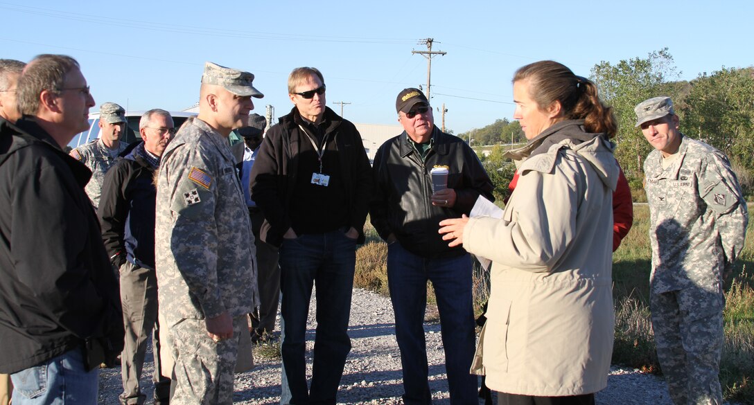 Melissa R. Corkill (second from right), briefed Col. Anthony C. Funkhouser on the history and status of the Turkey Creek Flood Damage Reduction Project on Oct. 10, 2012. Stakeholders and several senior leaders attended the briefing. Photo by Diana McCoy.