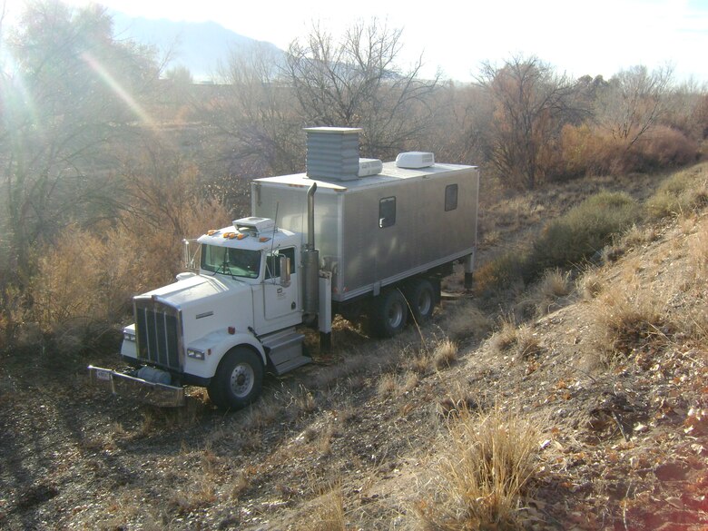 BERNALILLO, N.M., -- The U.S. Army Corps of Engineers is partnering with Eastern Sandoval County Arroyo Flood Control Authority (ESCAFCA) to examine the existing conditions of the spoil bank levees within the Town of Bernalillo, N.M. Here, a truck used with the drilling is traveling along the levee.