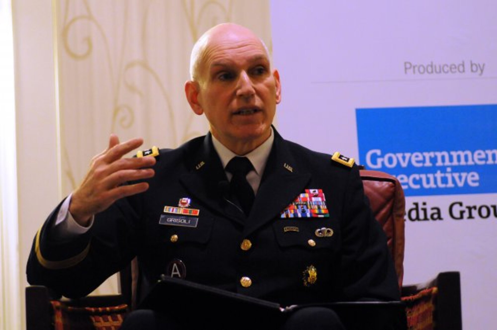 Lt. Gen. William Grisoli, director, Army Office of Business Transformation, speaks to the Government Executive Media Group, Dec. 6, 2012, as part of a panel discussing fiscal challenges with possible sequestration known as a "fiscal cliff." (U.S. Army photo by C. Todd Lopez/Released)
