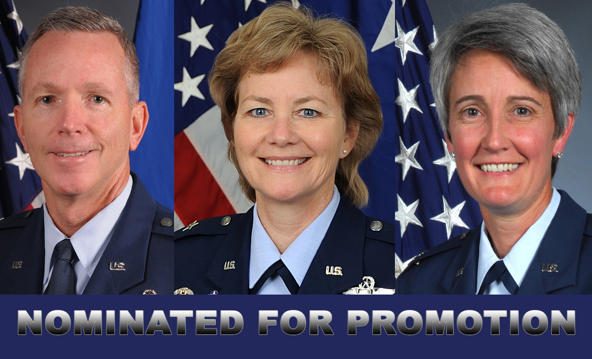 Brig. Gen. William B. Binger, Brig. Gen. Maryanne Miller and Col. Stephanie Gass are among 20 Air Force Reserve officers President Barack Obama has nominated for Reserve of the Air Force appointments to the next higher grade. The nominations go forward to the Senate for confirmation. (U.S. Air Force graphic/Philip Rhodes)