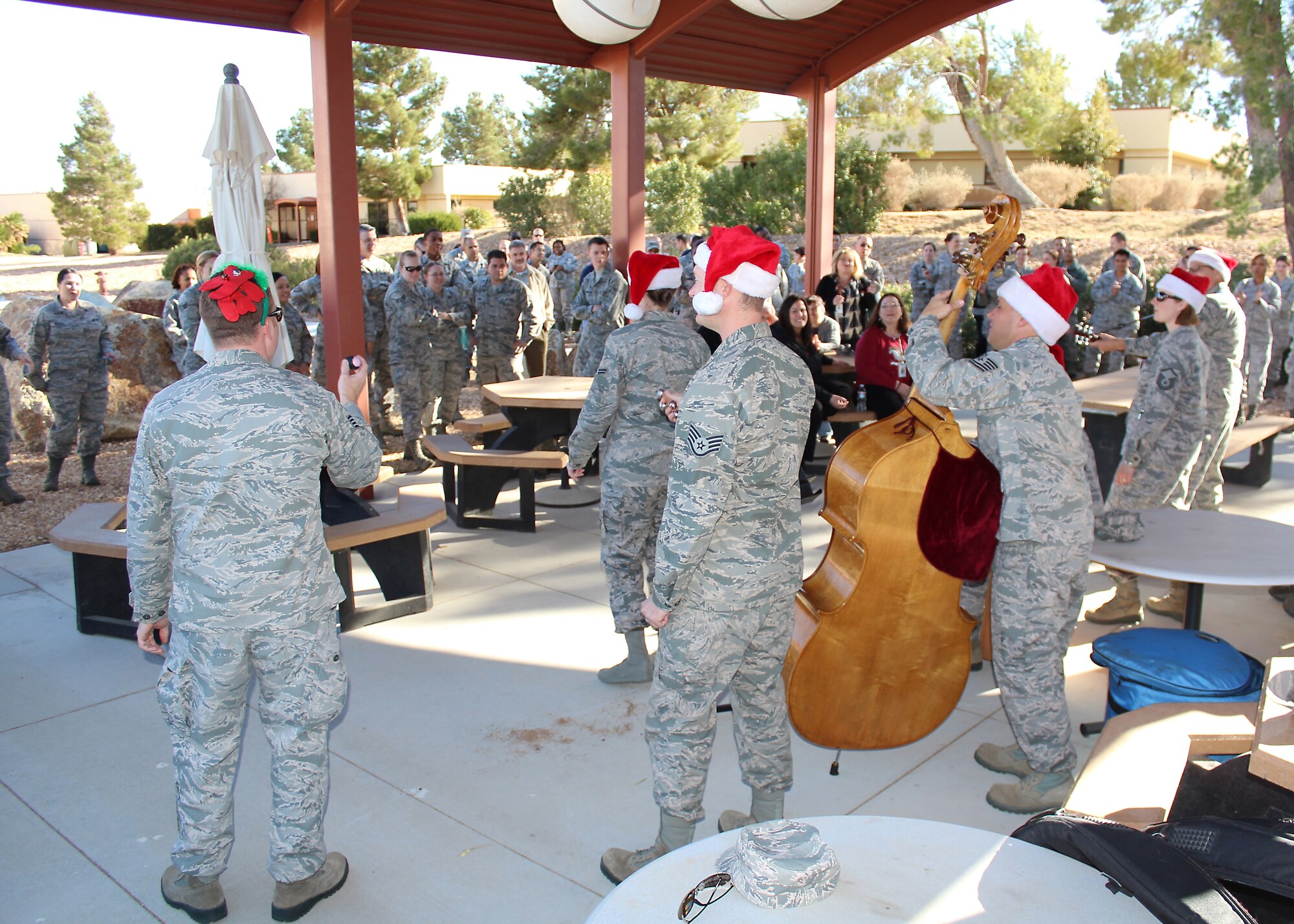 Mobility, the U.S. Air Force Band of the Golden West's traveling quintet performs at the Main Clinic Dec. 10. (U.S. Air Force photo by Melissa Buchanan)
