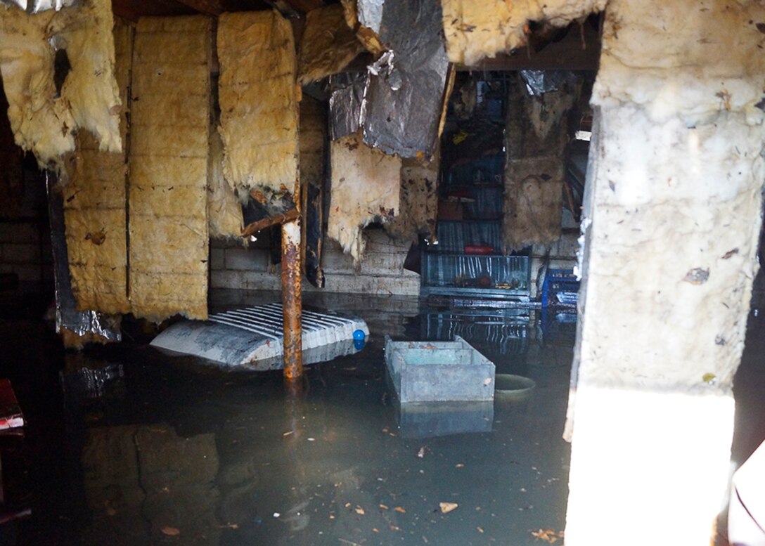 Nearly 5 feet of water flood the basement of a residential home in Breezy Point, N.Y., Nov. 10, 2012. The 11th CES team removed an estimated 5.7 million gallons of storm surge water and raw sewage from basements and low elevation areas throughout N.Y. (U.S. Air Force photo/Tech. Sgt. Eddie White)