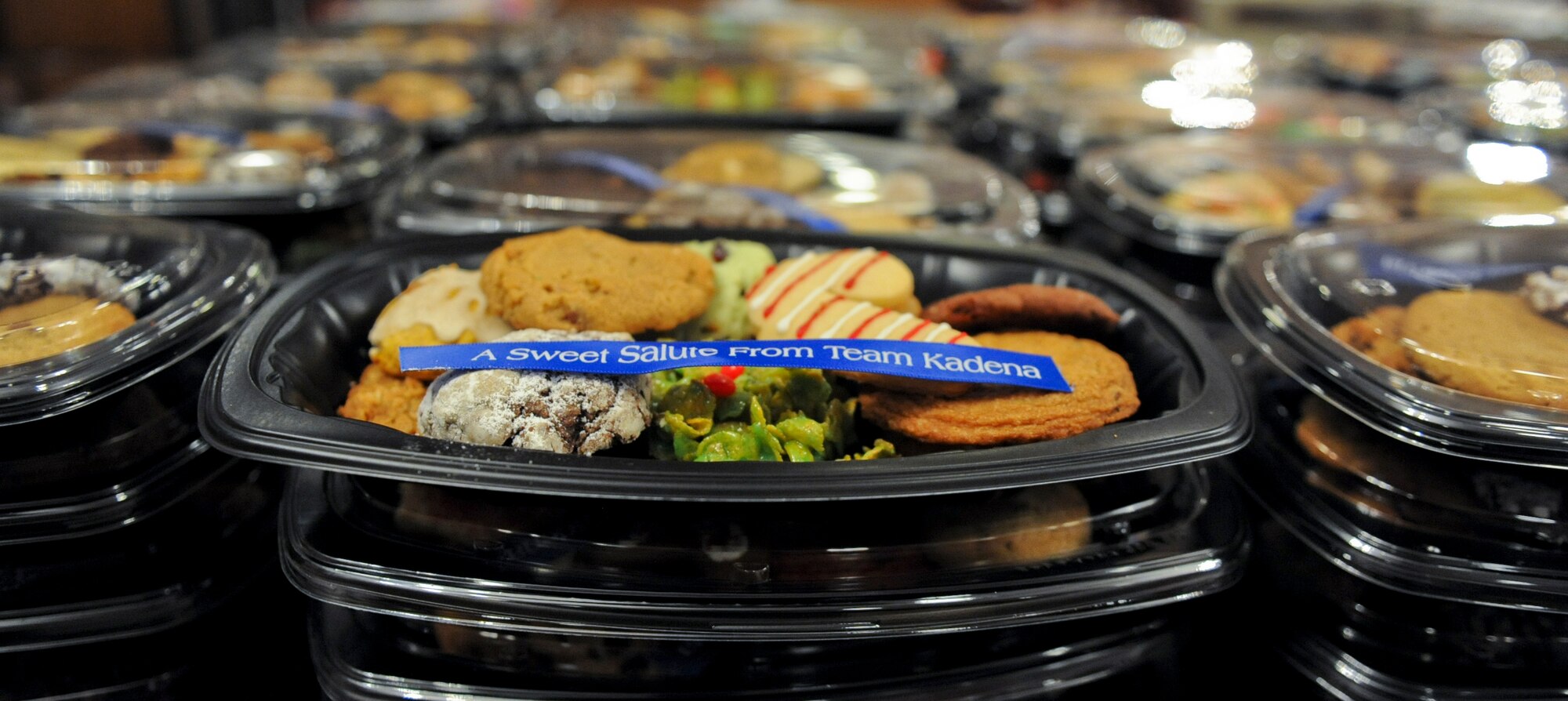 Cookies that were collected during the 2012 cookie drive await delivery the NCO Club on Kadena Air Base, Japan, Dec.11, 2012. More than 2,700 cookie trays were made for single service members, to provide them with a little bit of home while they are away from their families. (U.S. Air Force photo/Airman 1st Class Justin Veazie)