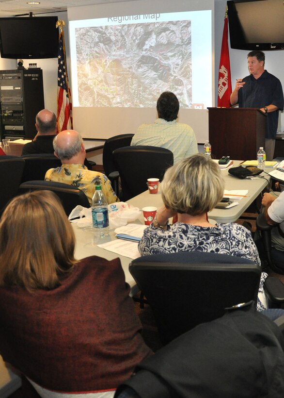 PHOENIX - Bill Miller, a senior project manager with the U.S. Army Corps of Engineers Los Angeles District's Regulatory Department in the Arizona-Nevada Area Office, speaks with a group of USACE tribal liaisons during the 9th Annual Tribal Nations Community of Practice meeting which ran from Dec. 5-7 at the Area Office. Meeting participants spoke on several topics including impediments to working with tribes, a discussion with USACE headquarters Office of Counsel on legal issues, regulatory issues and a presentation on Gregory Canyon