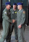 Lt. Gen. Stephen Mueller, Air Force Inspector General, is greeted by leaders from the 96th Air Refueling Squadron and 203rd Air Refueling Squadron Dec. 12 during a tour of 15th Wing units at Joint Base Pearl Harbor-Hickam, Hawaii. General Mueller chairs the Air Force Intelligence Oversight Panel, investigates fraud, waste and abuse; oversees criminal investigations, and provides oversight of complaints resolution programs. The history of the 96th ARS spans multiple aircraft throughout multiple theaters of war including campaigns around the world such as World War II, Pacific Anti-submarine, American Theater, Air Offensive over Japan, Eastern Mandates, Western Pacific, Ryukyus and the China Offensive. The air refueling mission came to Hawaii in 1993 with the arrival of the 203rd ARS. (U.S. Air Force photo by Staff Sgt. Nathan Allen)