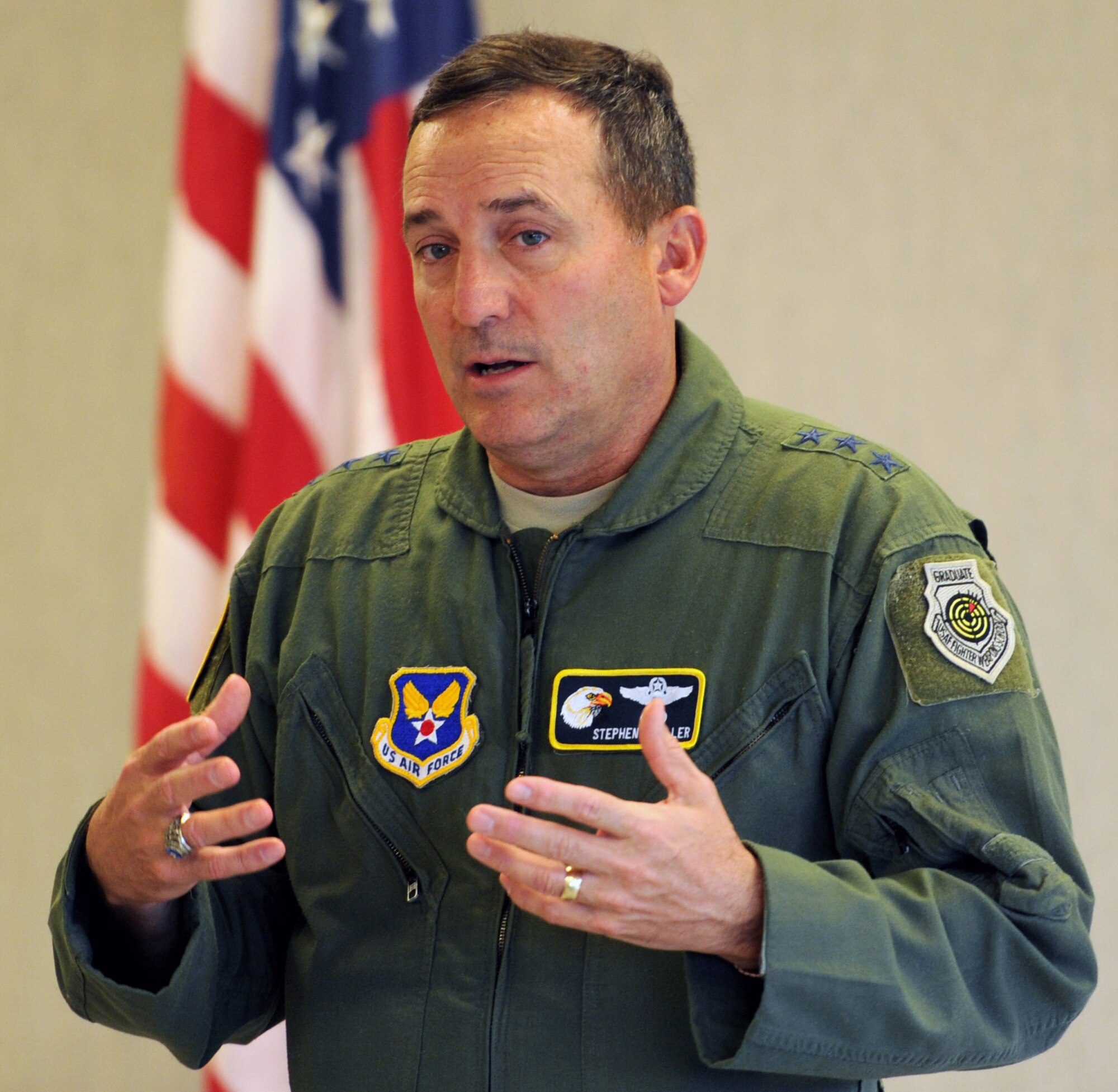 Lt. Gen. Stephen Mueller, Air Force Inspector General, speaks 15th Wing Sexual Assault Response Victim Advocates at the Nelles Chapel Dec. 12 at Joint Base Pearl Harbor-Hickam, Hawaii. The IG reports to the Secretary and Chief of Staff of the Air Force on matters concerning Air Force effectiveness, efficiency, and the military discipline of active duty, Air Force Reserve and Air National Guard forces. Since 2005, the Department of Defense has focused upon establishing local grassroots programs such as the victim advocacy program to recruit, retain and inspire young troops while revising social mores. (U.S. Air Force photo by Staff Sgt. Nathan Allen)