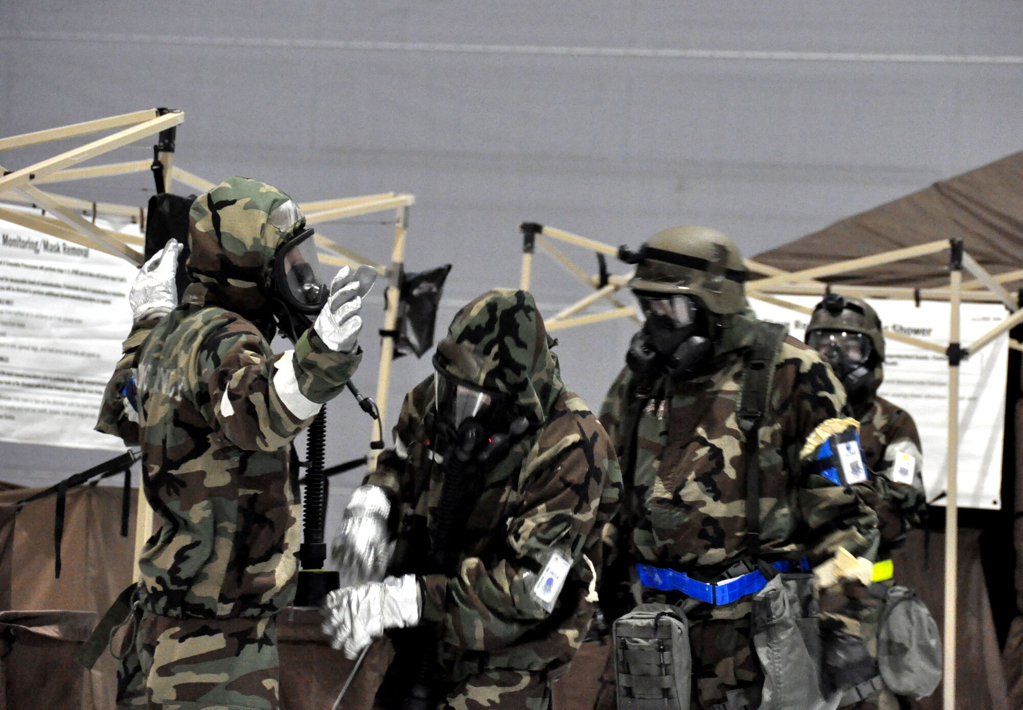 TRAVIS AIR FORCE BASE, Calif. -- Members of the 349th Air Mobility Wing and 60th AMW teamed up to participate in an Operational Readiness Exercise during the week of December 3, 2012 at the Gulfport Combat Readiness Training Center in Gulfport, Miss. ORE's are intended to train Airmen to deploy at a moments notice and be fully capable of establishing and maintaining a base under various threat conditions while in chemical warfare mission oriented protective equipment. (U.S. Air Force photo/ Senior Airman Amelia Leonard)