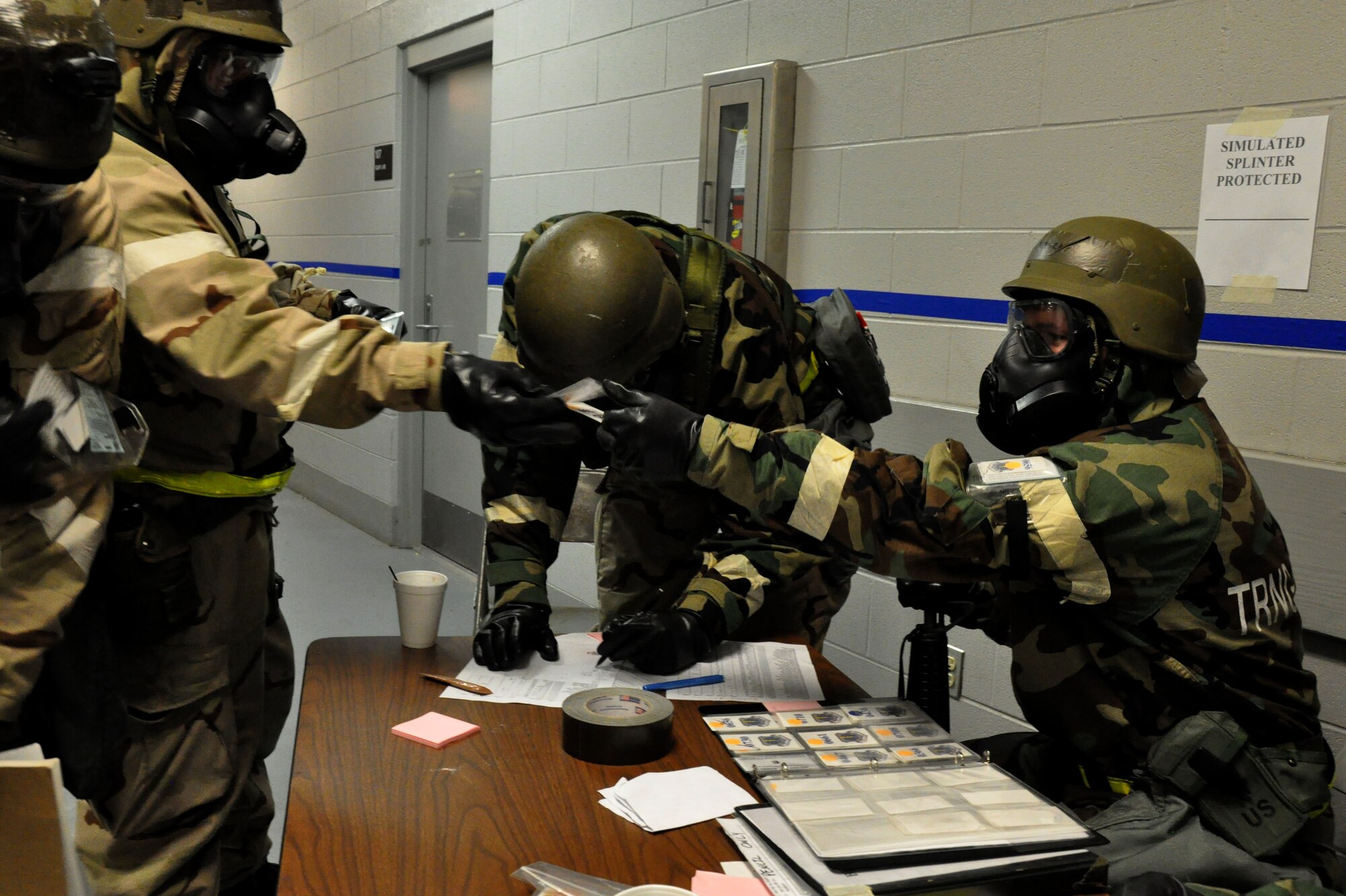 TRAVIS AIR FORCE BASE, Calif. -- Members of the 349th Air Mobility Wing and 60th AMW teamed up to participate in an Operational Readiness Exercise during the week of December 3, 2012 at the Gulfport Combat Readiness Training Center in Gulfport, Miss. ORE's are intended to train Airmen to deploy at a moments notice and be fully capable of establishing and maintaining a base under various threat conditions while in chemical warfare mission oriented protective equipment. (U.S. Air Force photo/ Senior Airman Amelia Leonard)