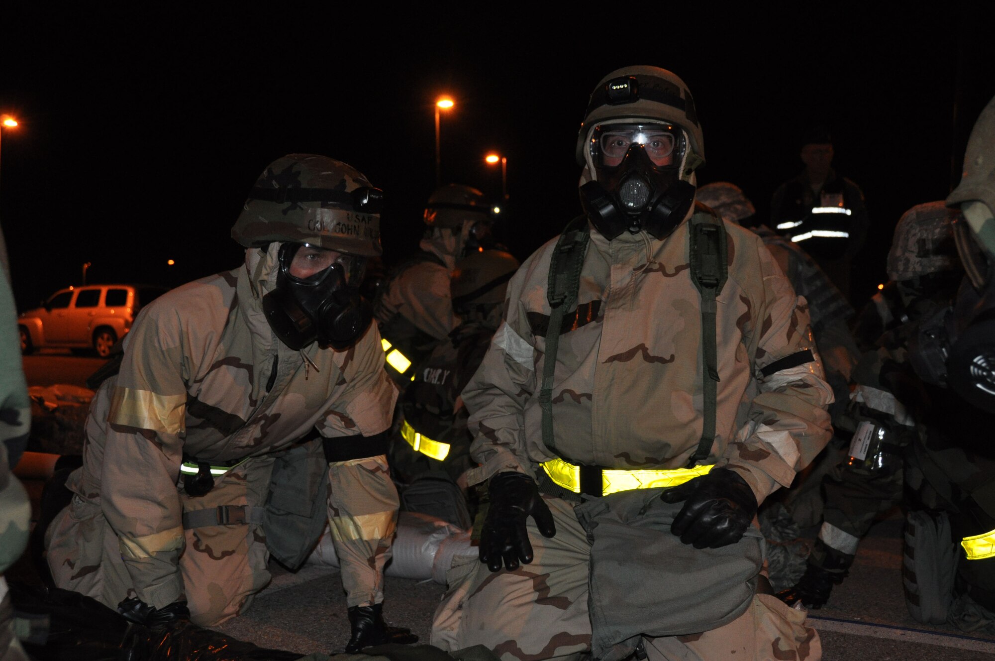 TRAVIS AIR FORCE BASE, Calif. -- Members of the 349th Air Mobility Wing and 60th AMW teamed up to participate in an Operational Readiness Exercise during the week of December 3, 2012 at the Gulfport Combat Readiness Training Center in Gulfport, Miss. ORE's are intended to train Airmen to deploy at a moments notice and be fully capable of establishing and maintaining a base under various threat conditions while in chemical warfare mission oriented protective equipment. (U.S. Air Force photo/ Senior Airman Amelia Leonard)