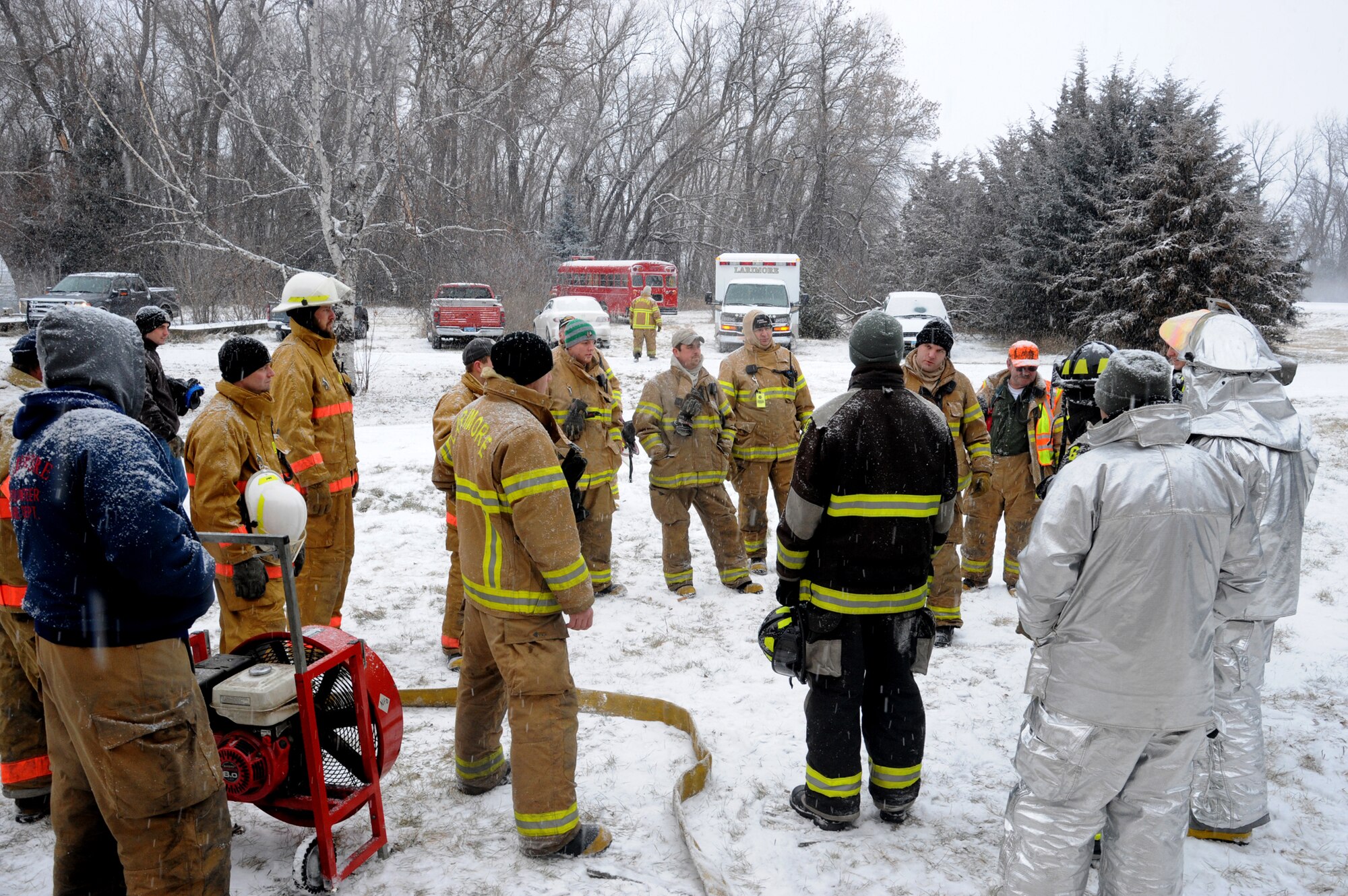 Base firefighters & Larimore FD brave the cold for live fire training