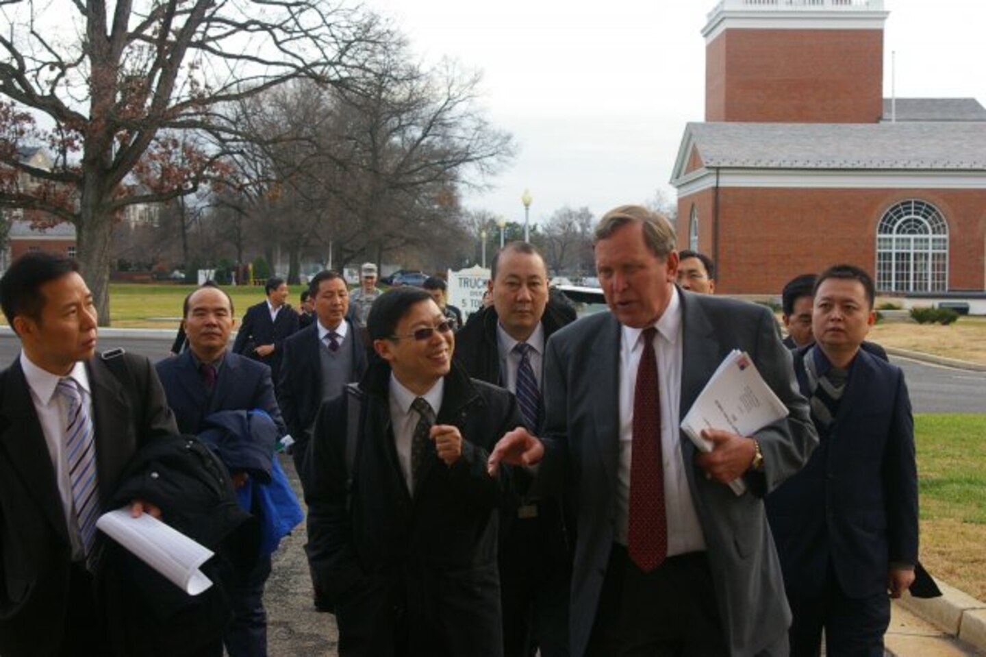 Tom Jacobus answers a question from Mr. Xu during the facilities tour at the Aqueduct.
