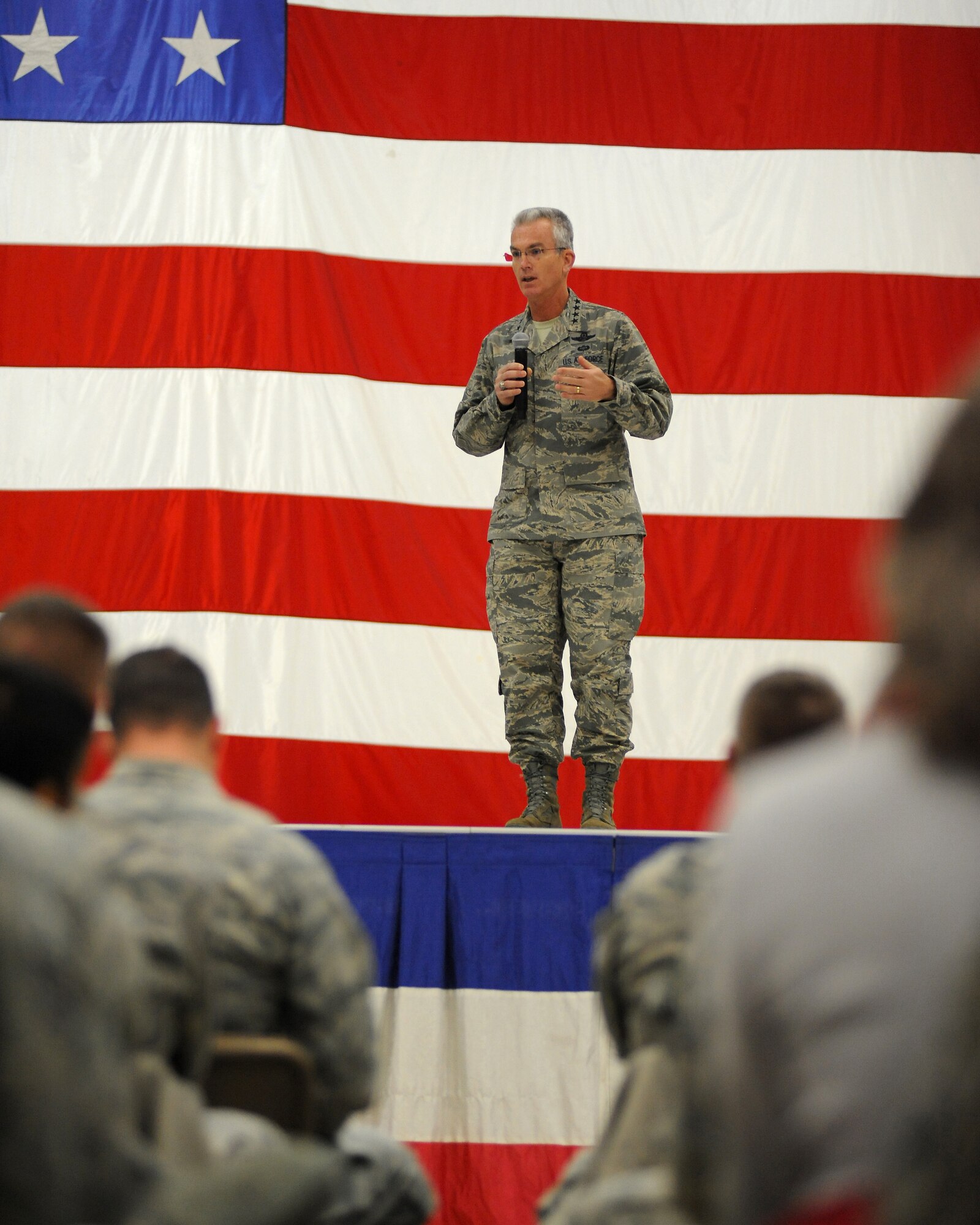 Gen. Paul Selva, commander, Air Mobility Command, addresses a question from an Airman during a visit to Grand Forks Air Force Base, N.D., on Dec. 13, 2012. (U.S. Air Force photo/Airman 1st Class Xavier Navarro)
