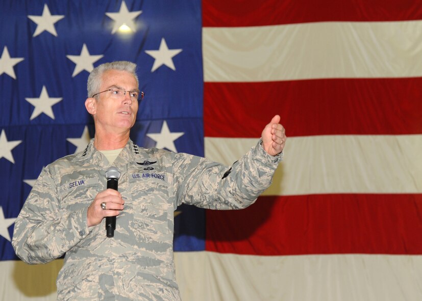 Gen. Paul Selva, commander, Air Mobility Command, shares his expectations with civilians and Airmen during a visit to Grand Forks Air Force Base, N.D., on Dec. 13, 2012. (U.S. Air Force photo/Airman 1st Class Xavier Navarro)