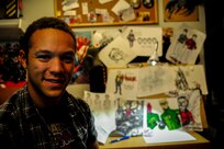 Airman 1st Class John Yurcaba IV, 1st Combat Camera Squadron broadcaster, has put countless hours into drawing comic book characters and is hoping to become a comic book artist after he completes his service in  the Air Force. (U.S Air Force photo/ Senior Airman Dennis Sloan)