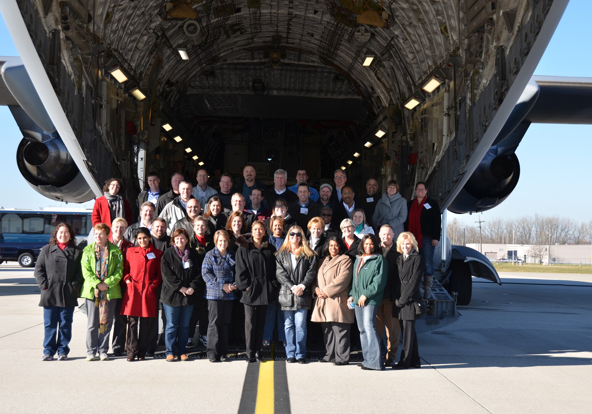 WRIGHT-PATTERSON AIR FORCE BASE, Ohio – Forty-three members of the Leadership Dayton Class of 2013 toured a 445th Airlift Wing C-17 Globemaster III during the group’s visit to Wright-Patterson Air Force Base, Ohio, Dec. 12 (U.S. Air Force photo/Stacy Vaughn) 