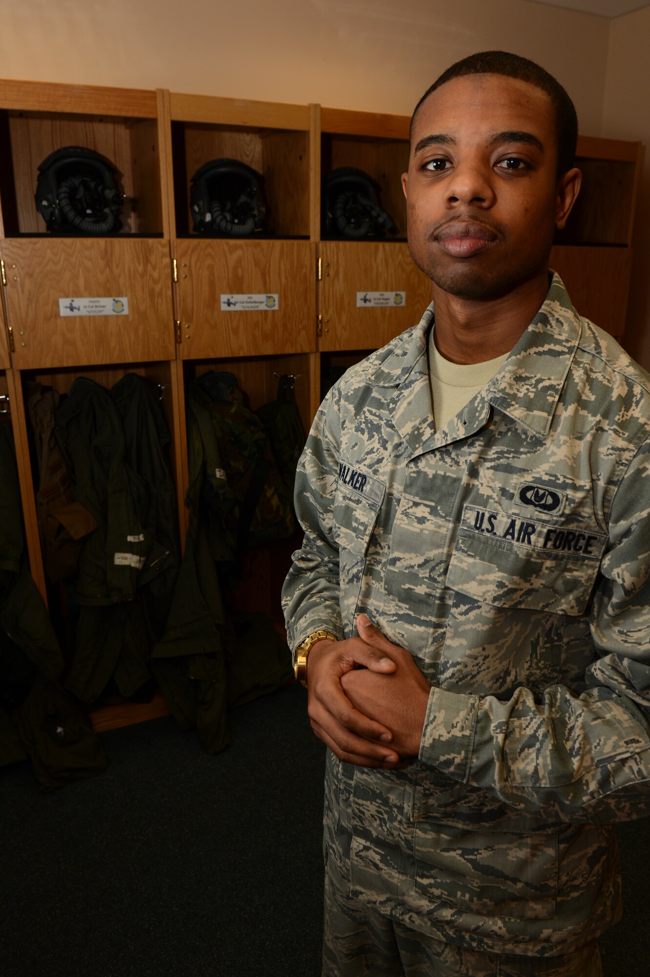 SPANGDAHLEM AIR BASE, Germany -- Airman 1st Class Austin Walker, 52nd Operations Support Squadron aircrew flight equipment journeyman, is the Super Saber Performer for the week of Dec. 13-19. (U.S. Air Force photo by Airman 1st Class Gustavo Castillo/Released)